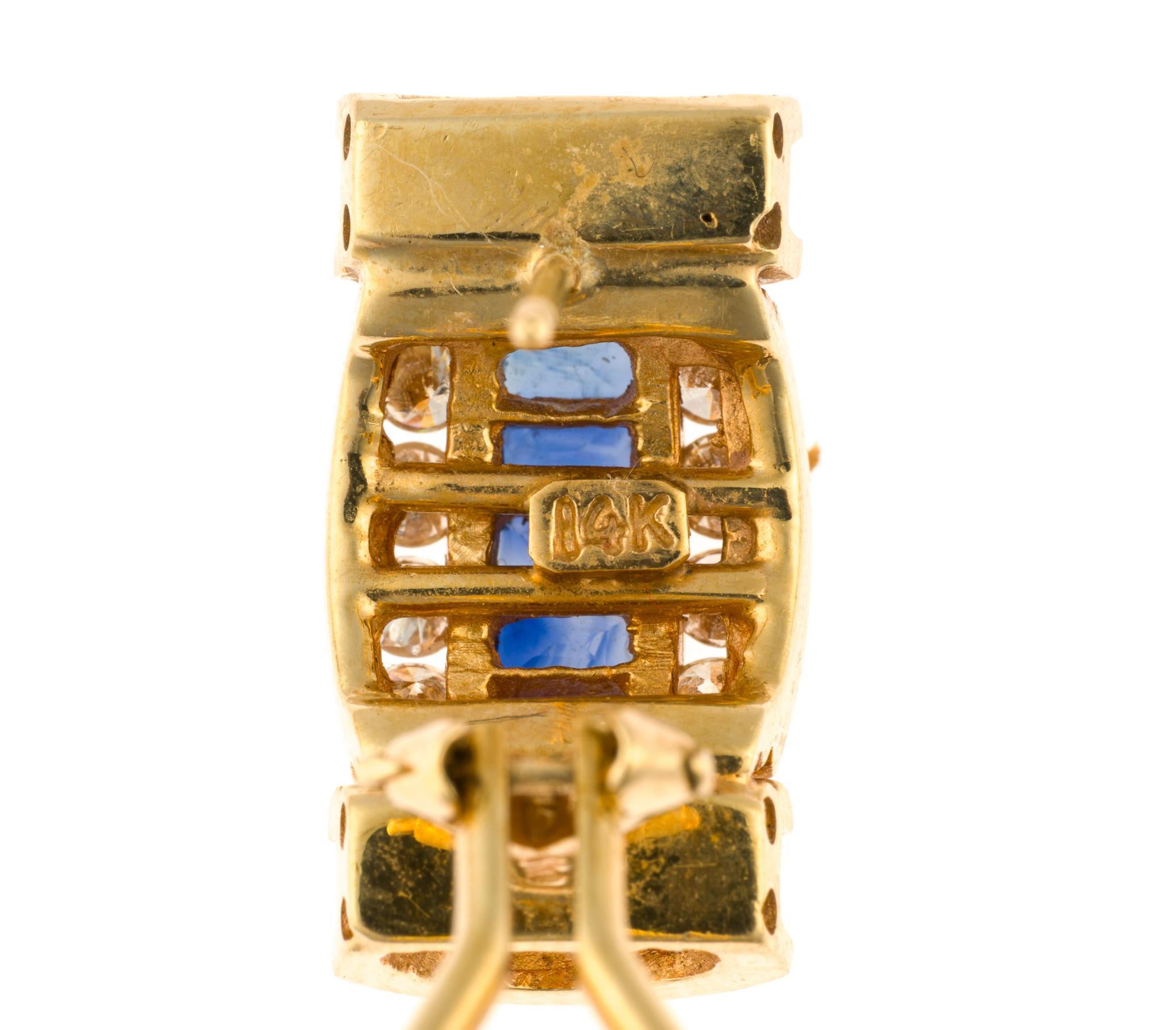14K Gold, Diamond, and Sapphire Earrings