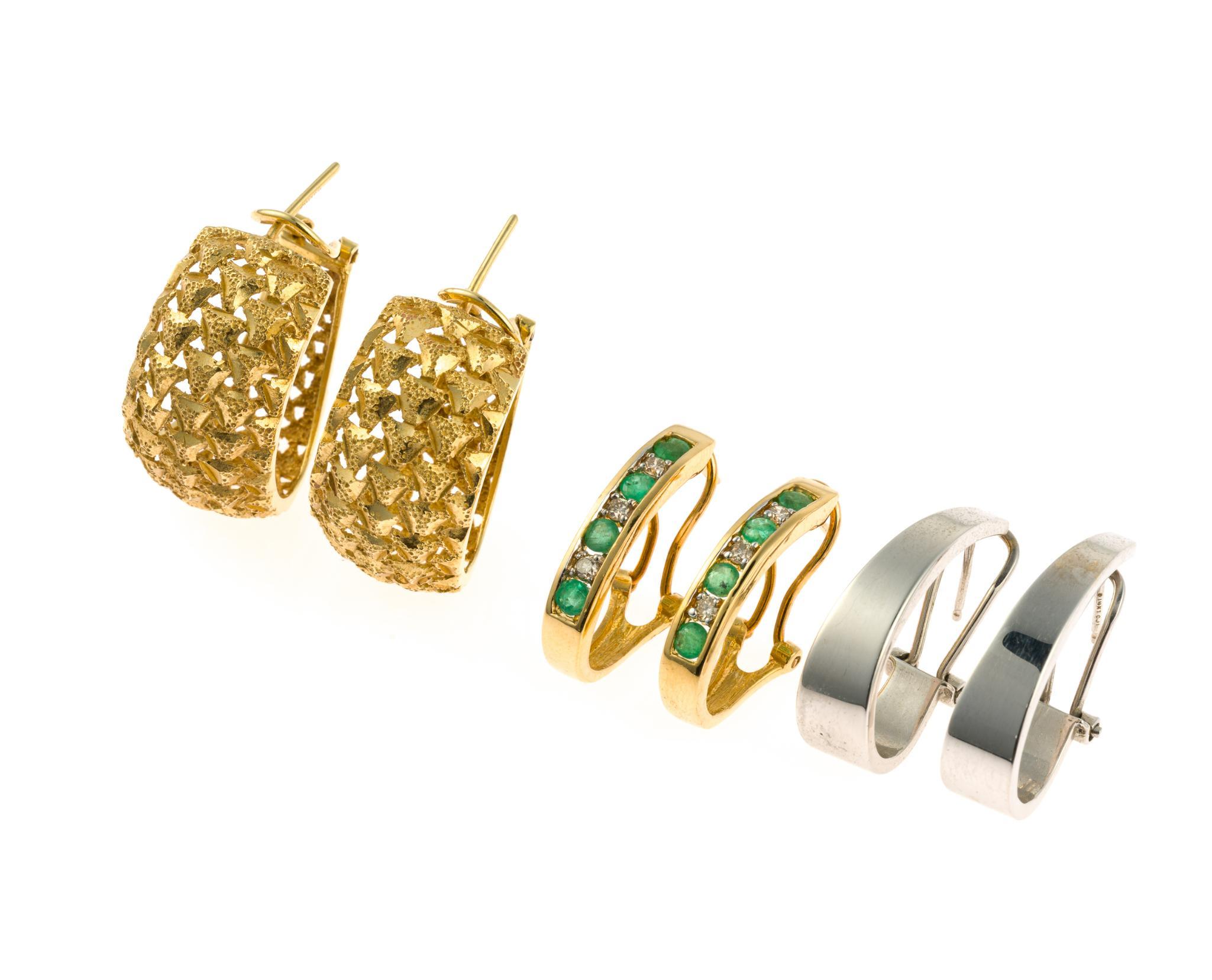 3 Pairs of 14K Gold Earrings