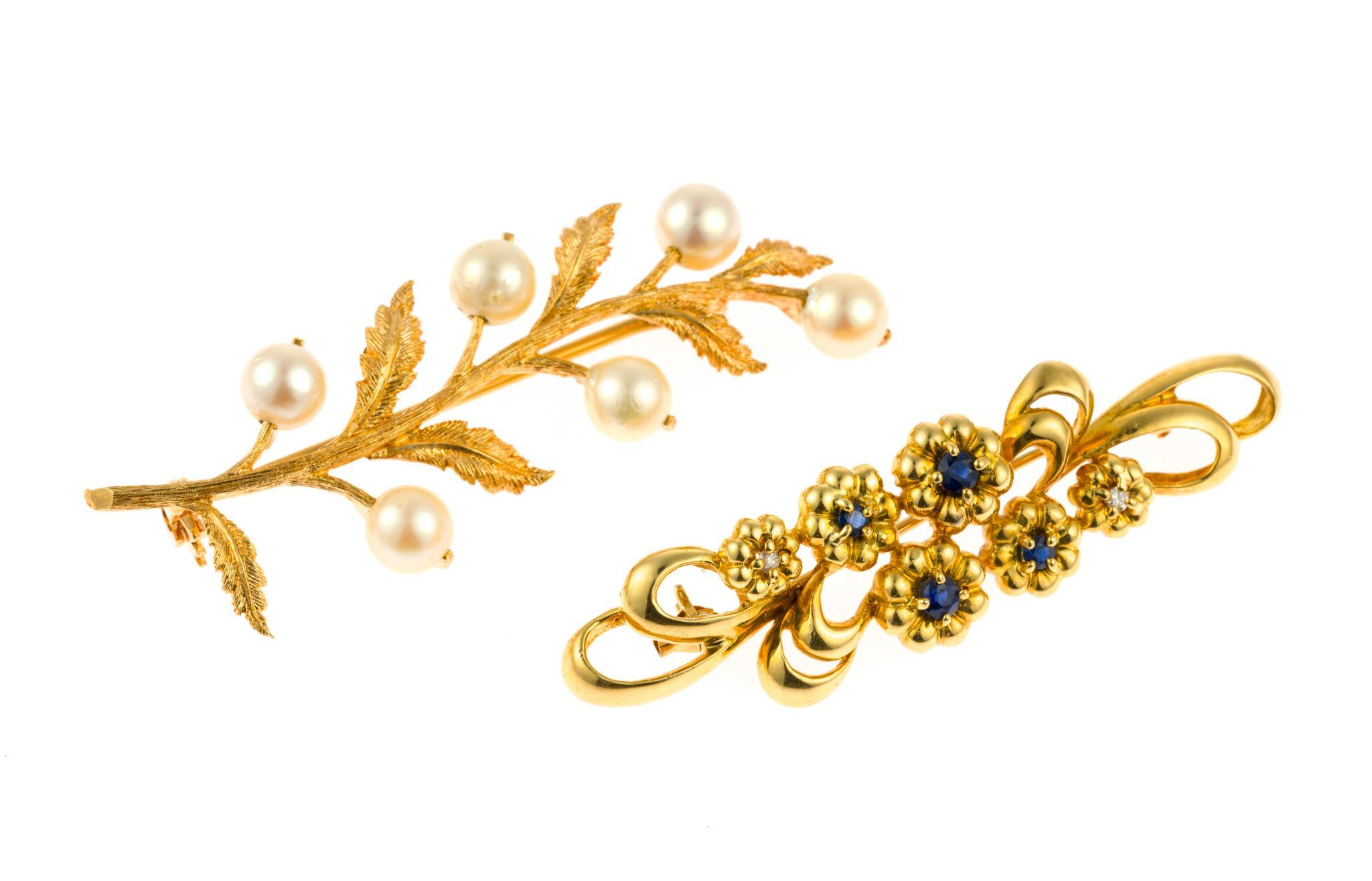 Two 18K Gold Brooches