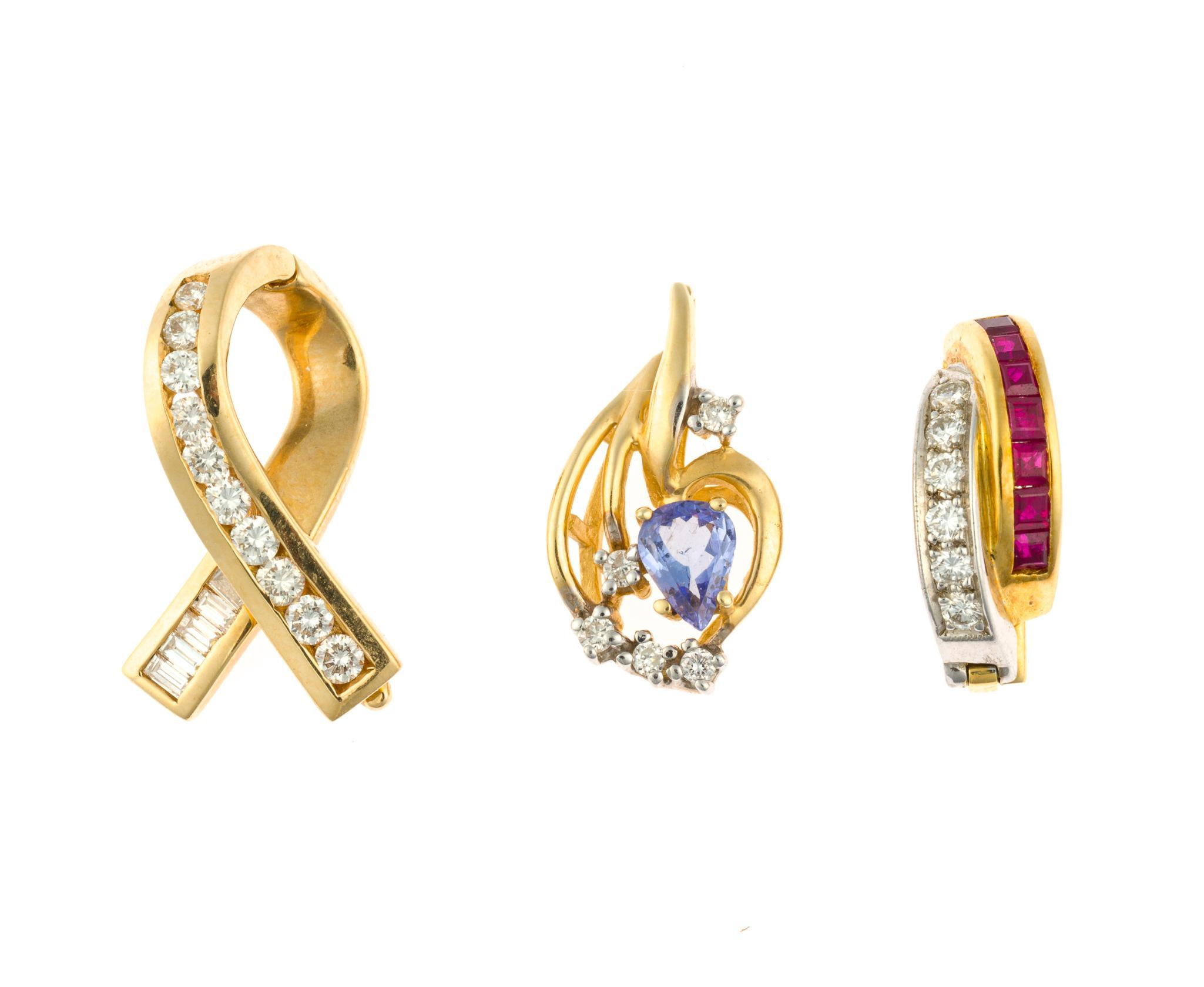 Three 14K and 18K Gold Pendants and Enhancers