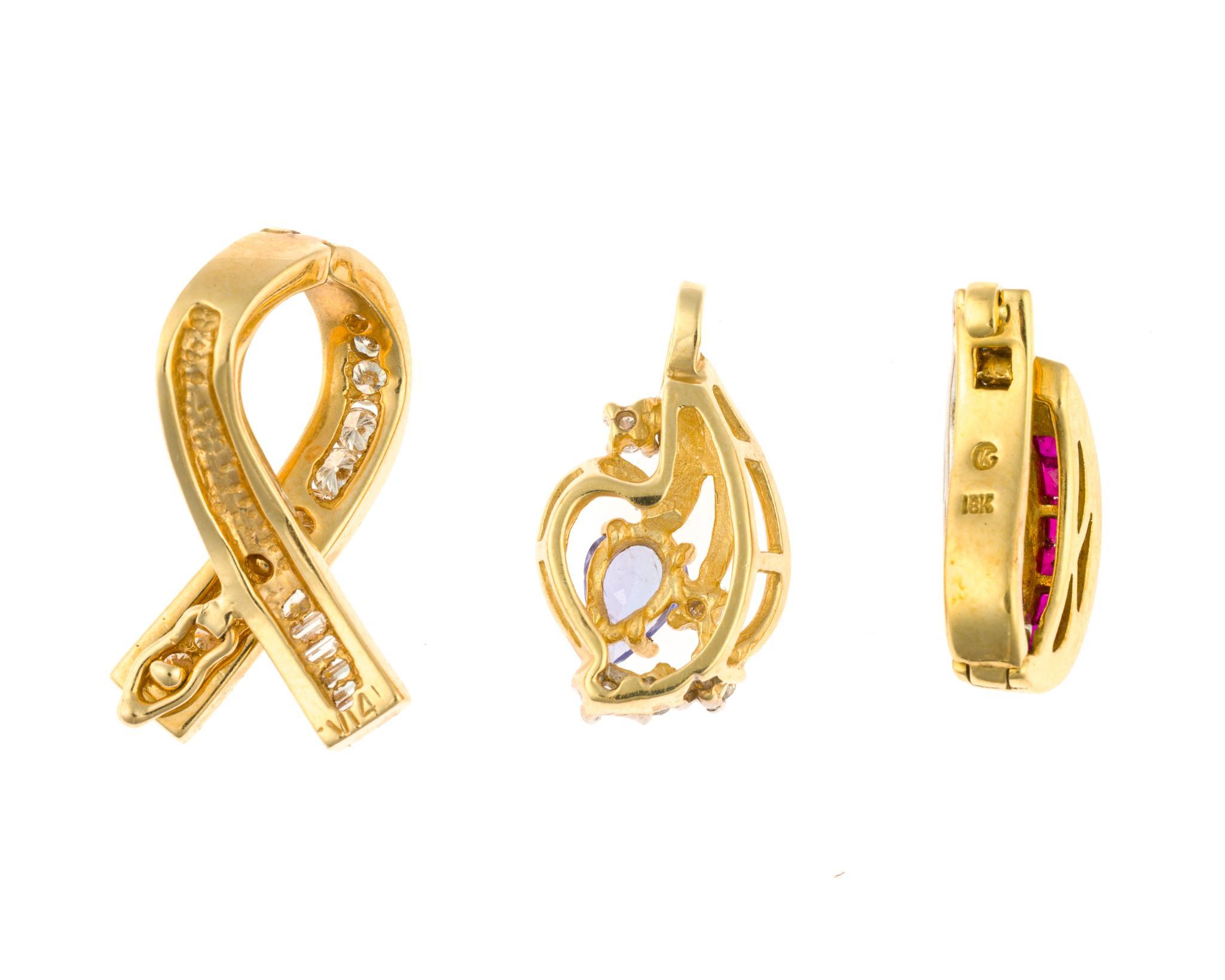 Three 14K and 18K Gold Pendants and Enhancers