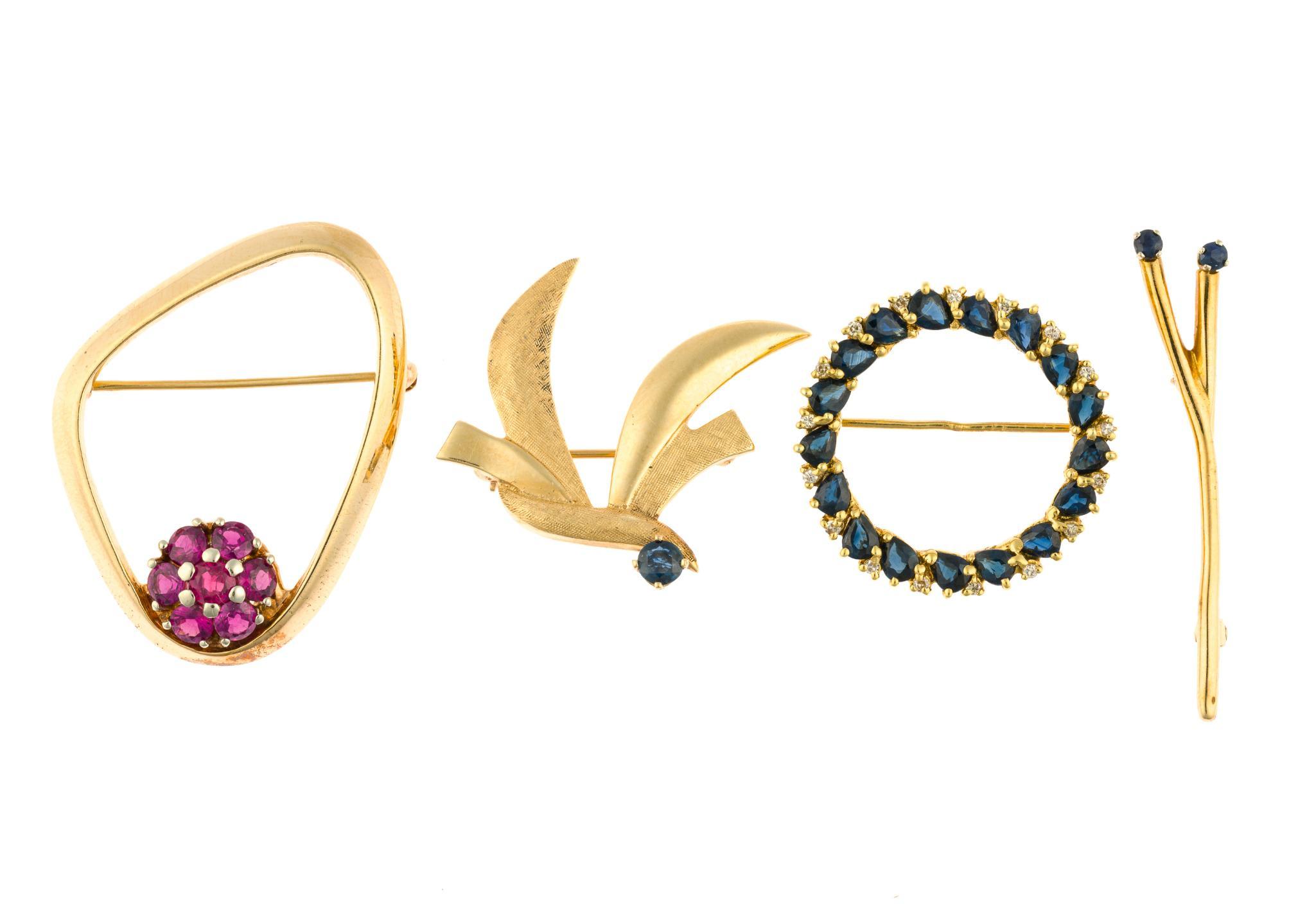 Four 14K Gold Brooches