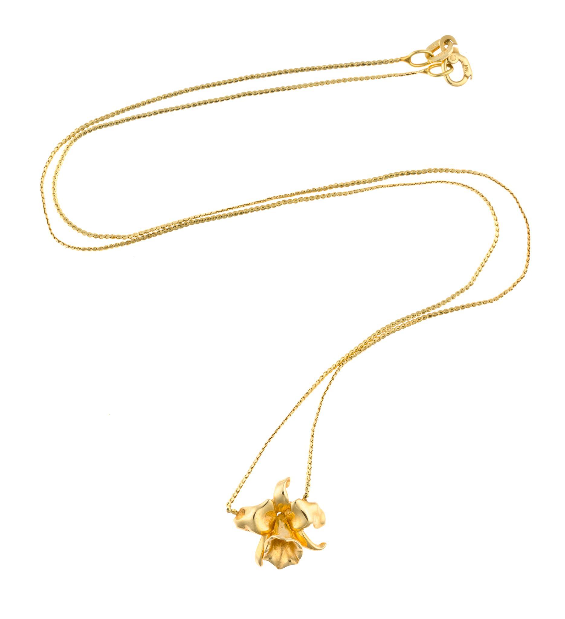 14K Gold Orchid Flower Pendant Necklace