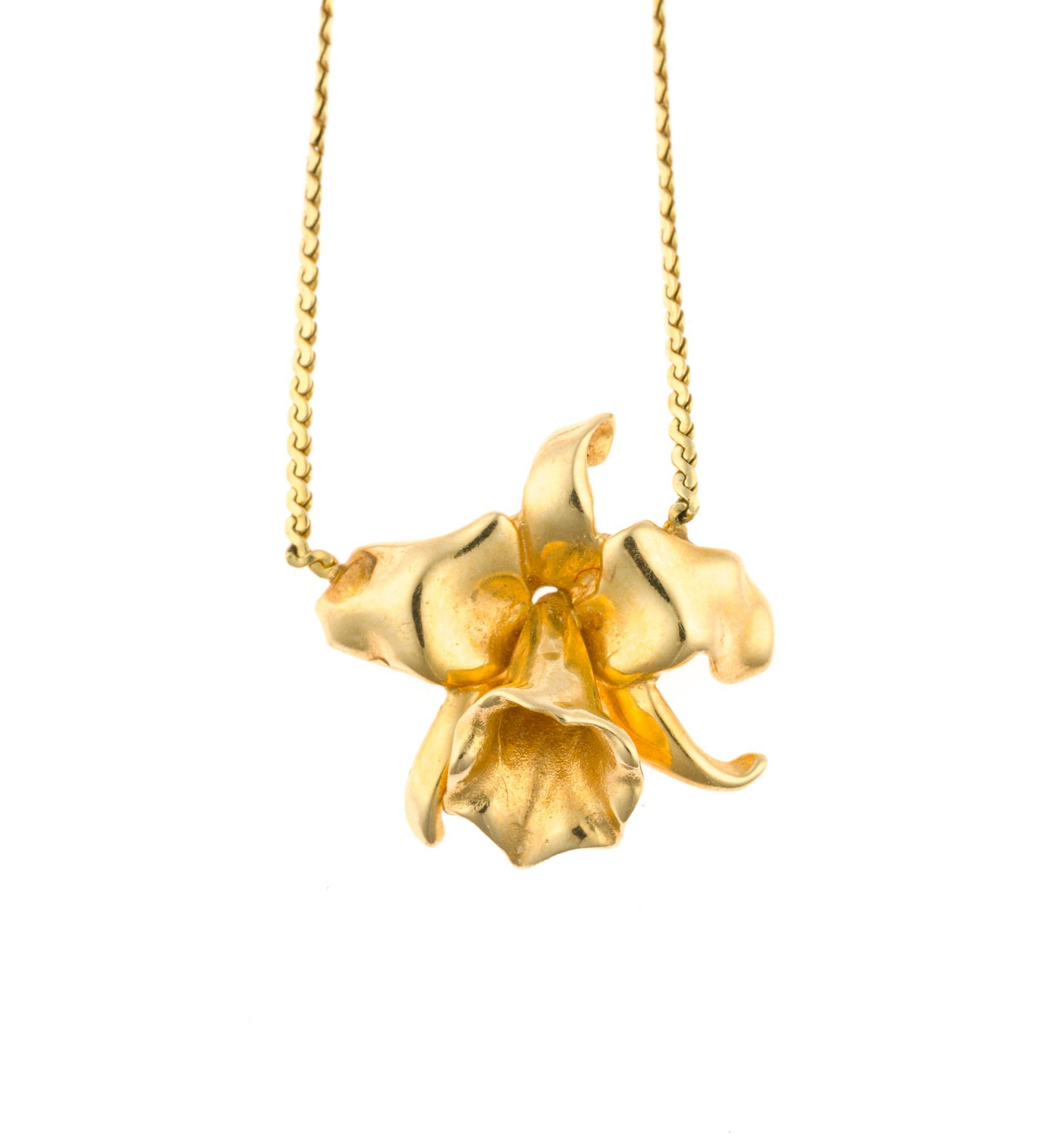 14K Gold Orchid Flower Pendant Necklace