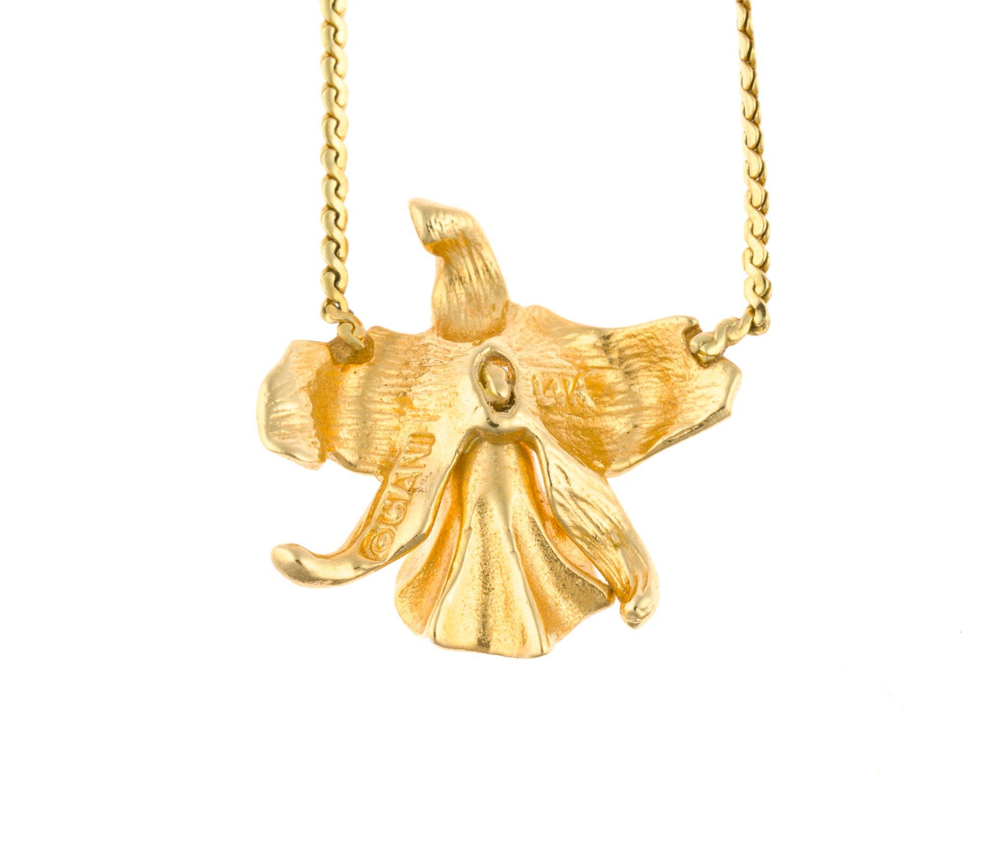 14K Gold Orchid Flower Pendant Necklace