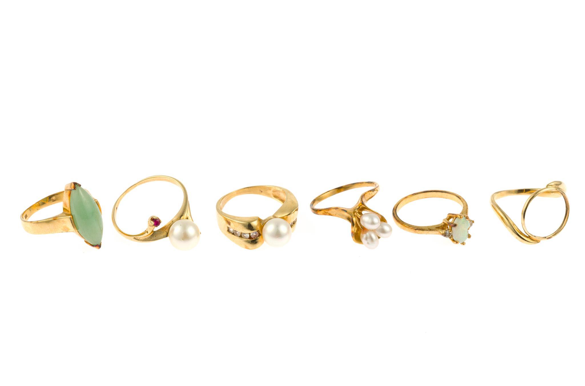Six 14K Gold and Gemstone Rings