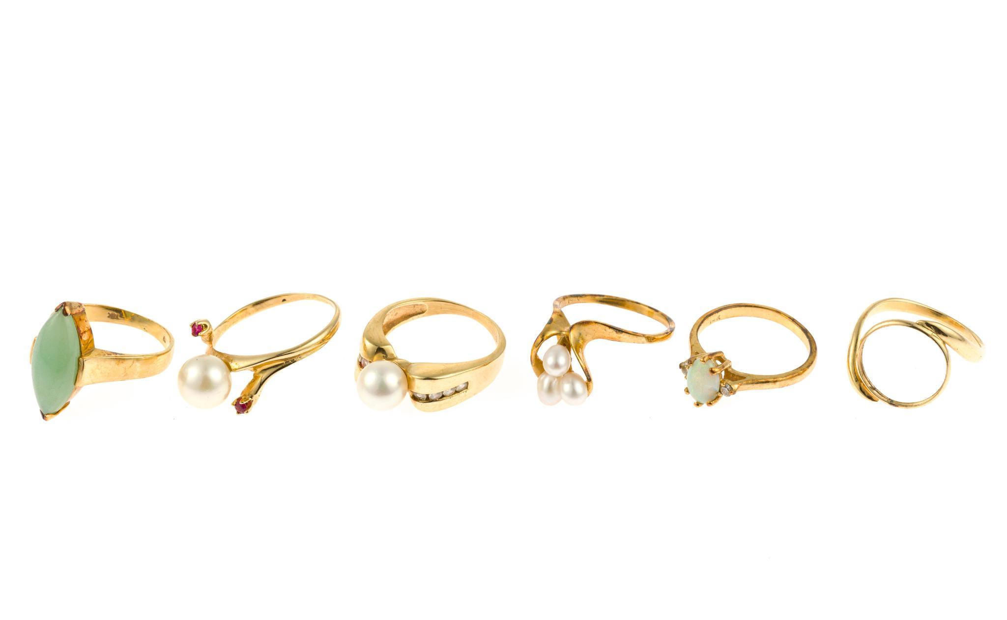 Six 14K Gold and Gemstone Rings