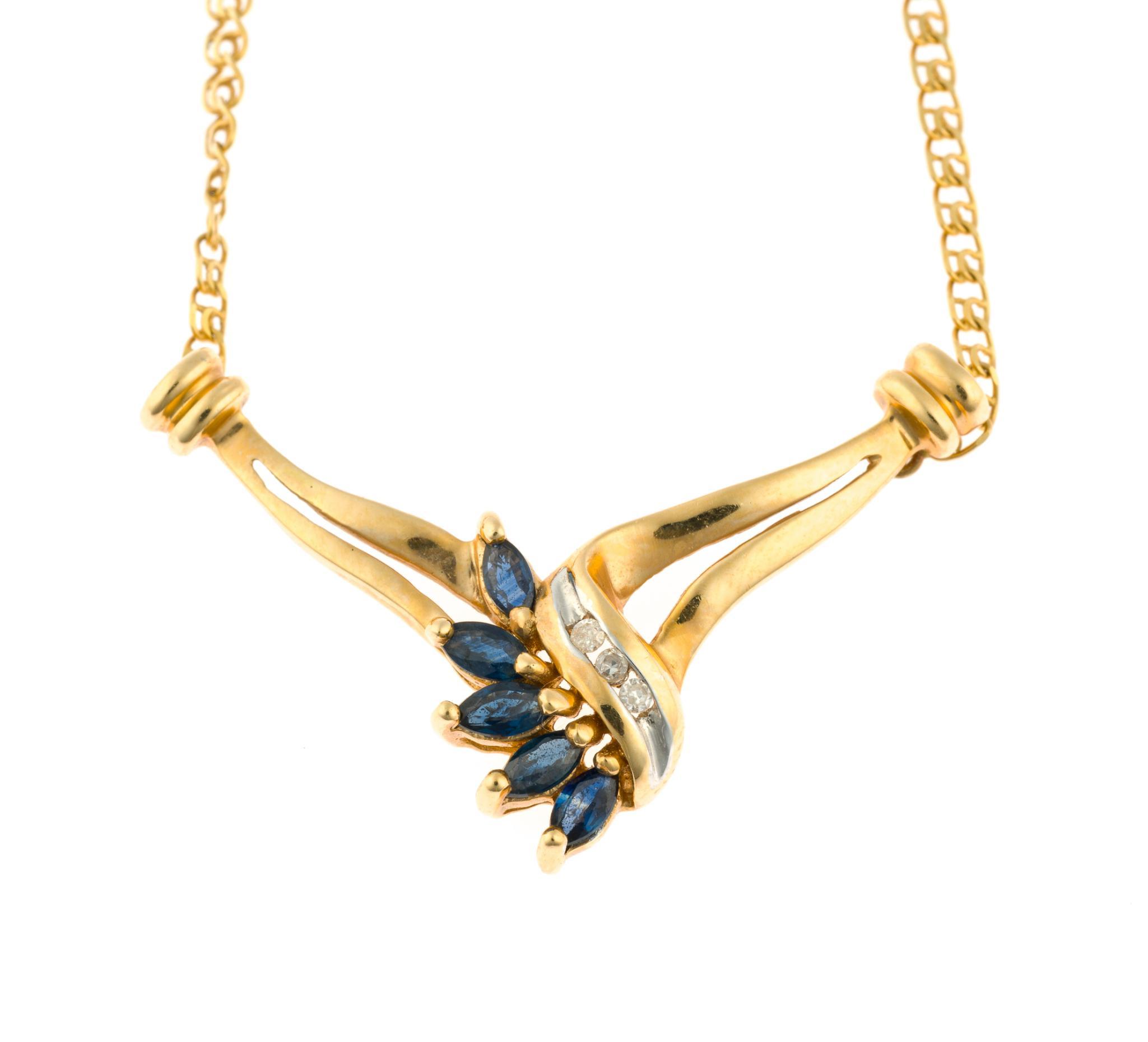 14K Gold, Sapphire, and Diamond Pendant Necklace