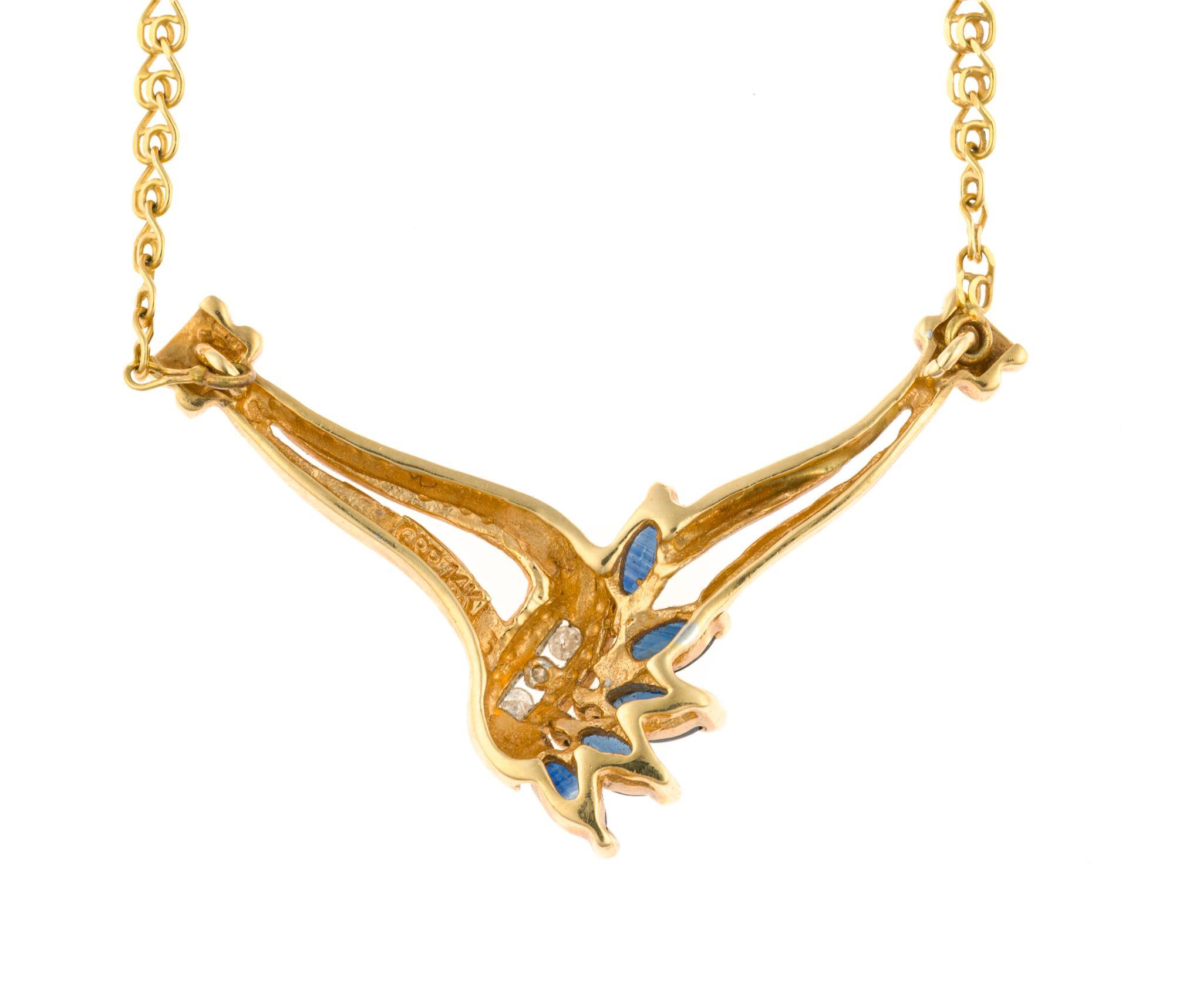 14K Gold, Sapphire, and Diamond Pendant Necklace