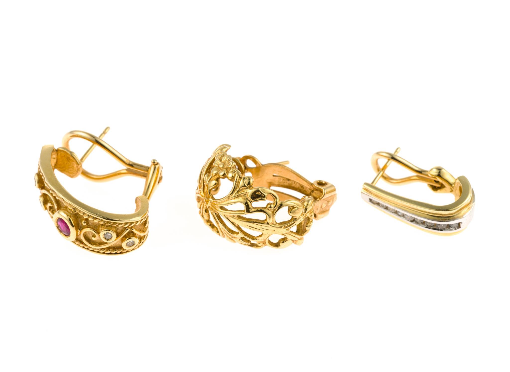Three Single 14K Gold Earrings