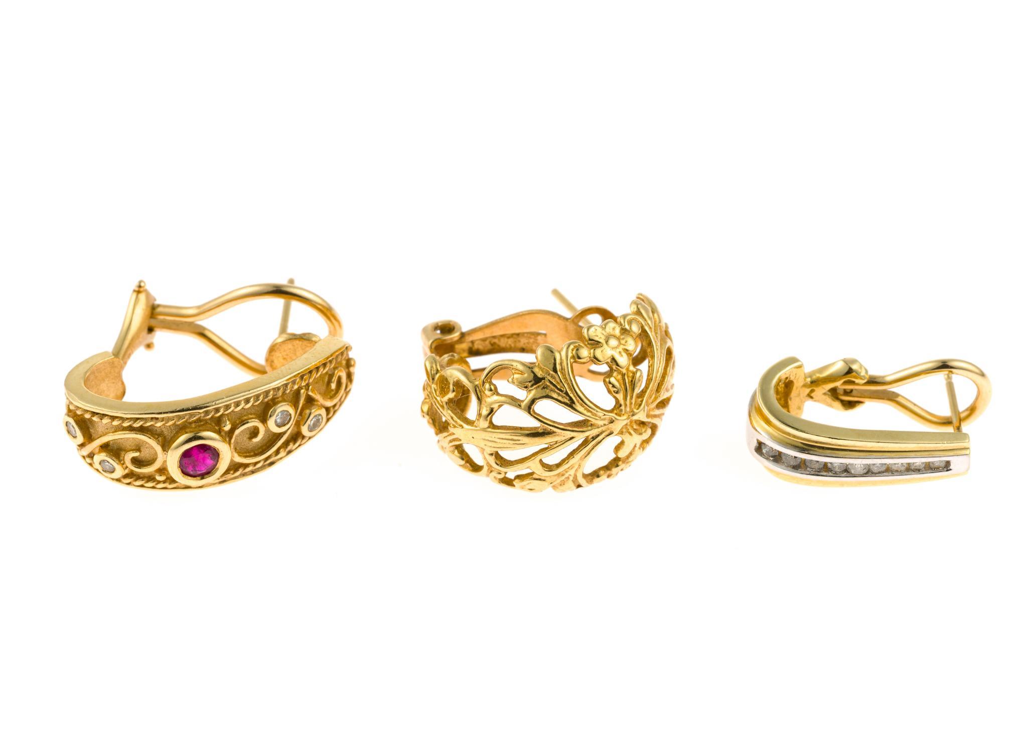 Three Single 14K Gold Earrings