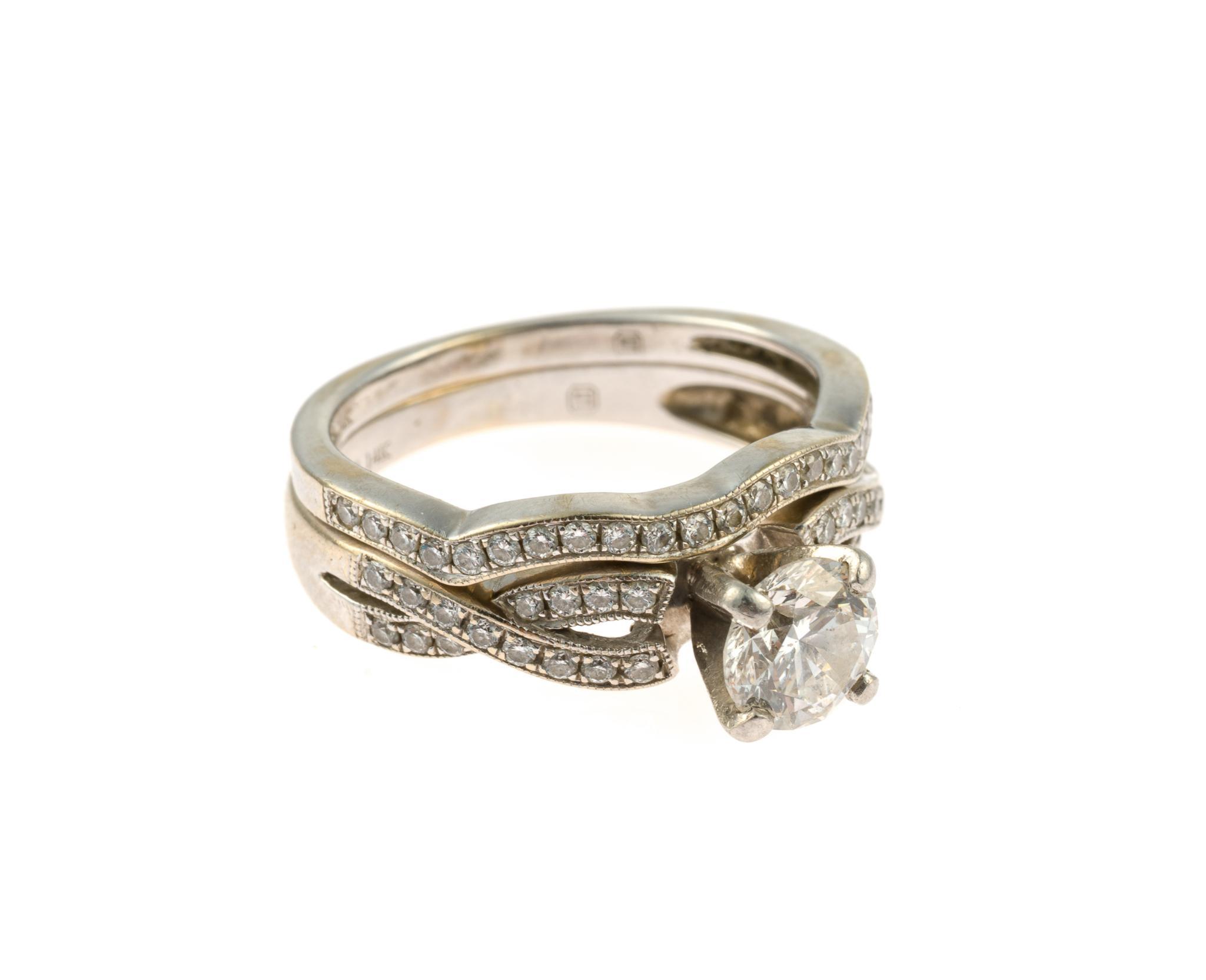 14K Gold and 1.19 CTW Diamond Wedding Set w/ GIA Report
