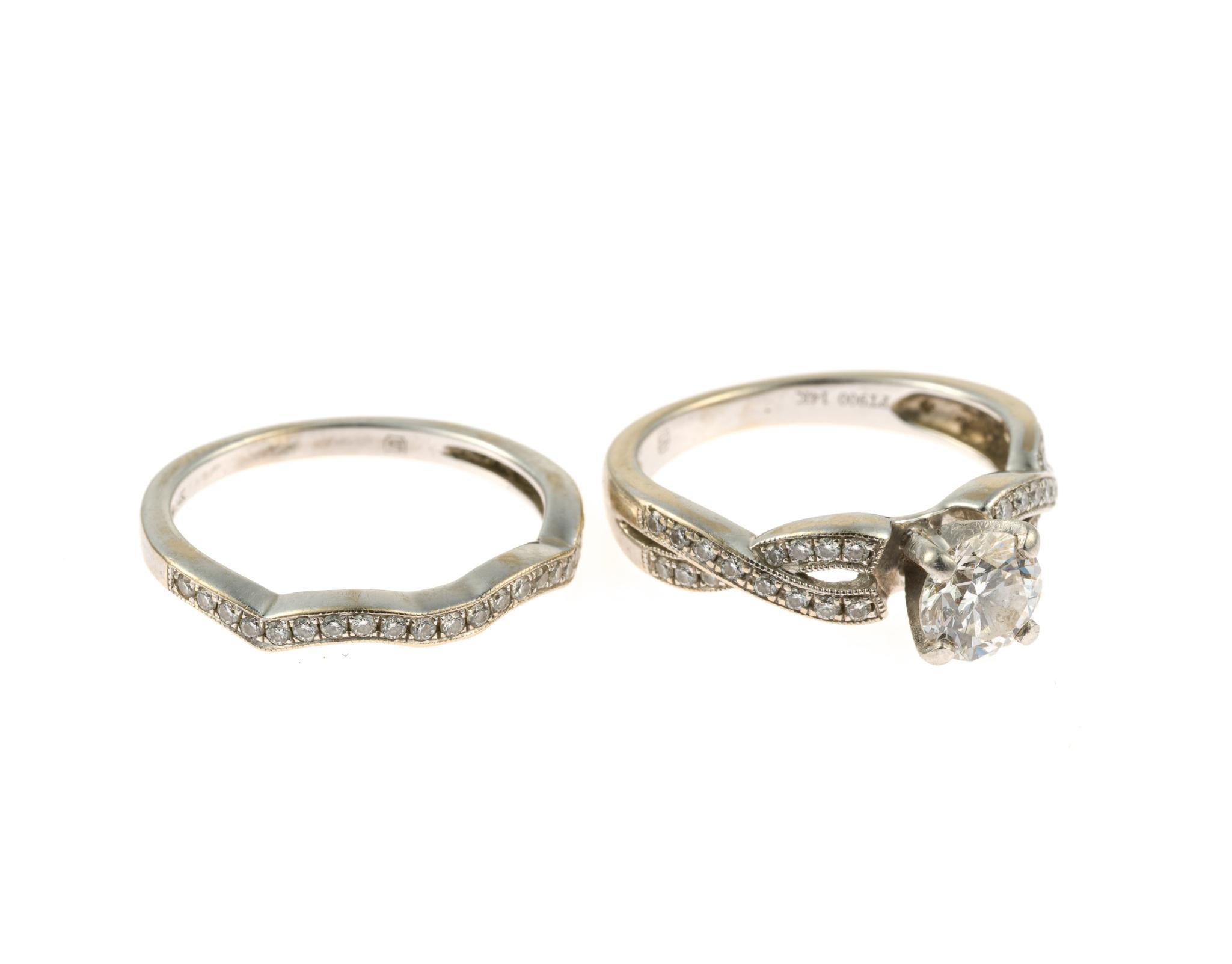 14K Gold and 1.19 CTW Diamond Wedding Set w/ GIA Report