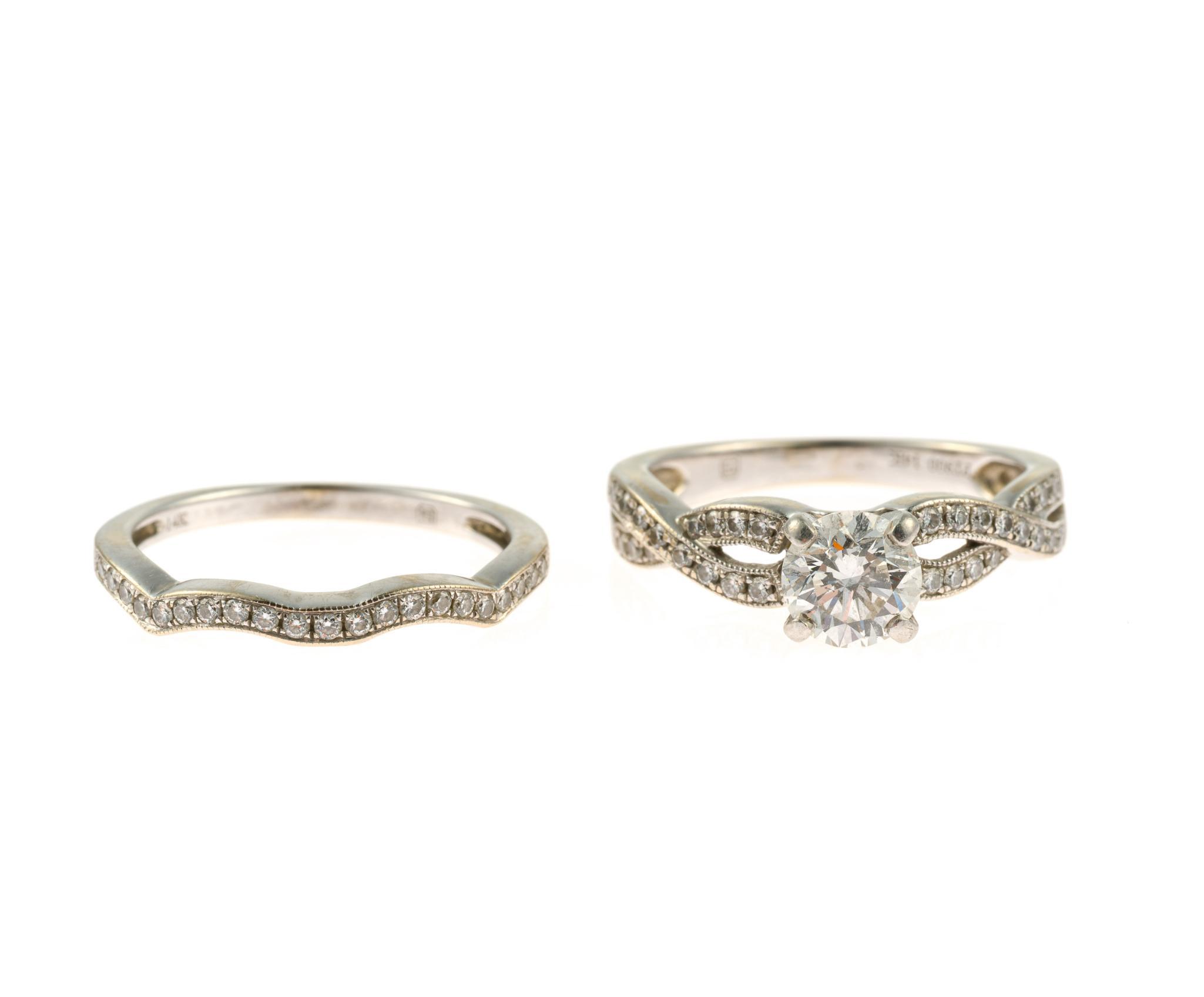 14K Gold and 1.19 CTW Diamond Wedding Set w/ GIA Report