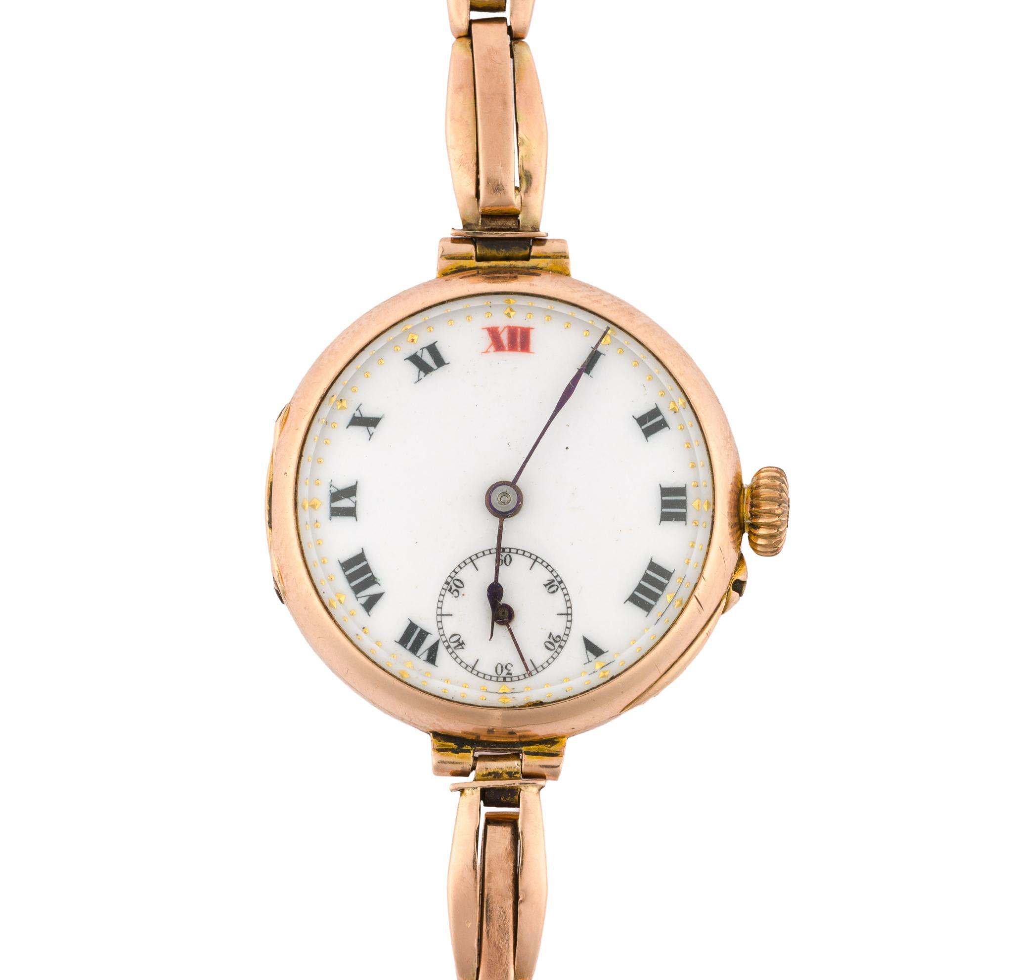 9K Rose Gold Antique Swiss Wrist Watch