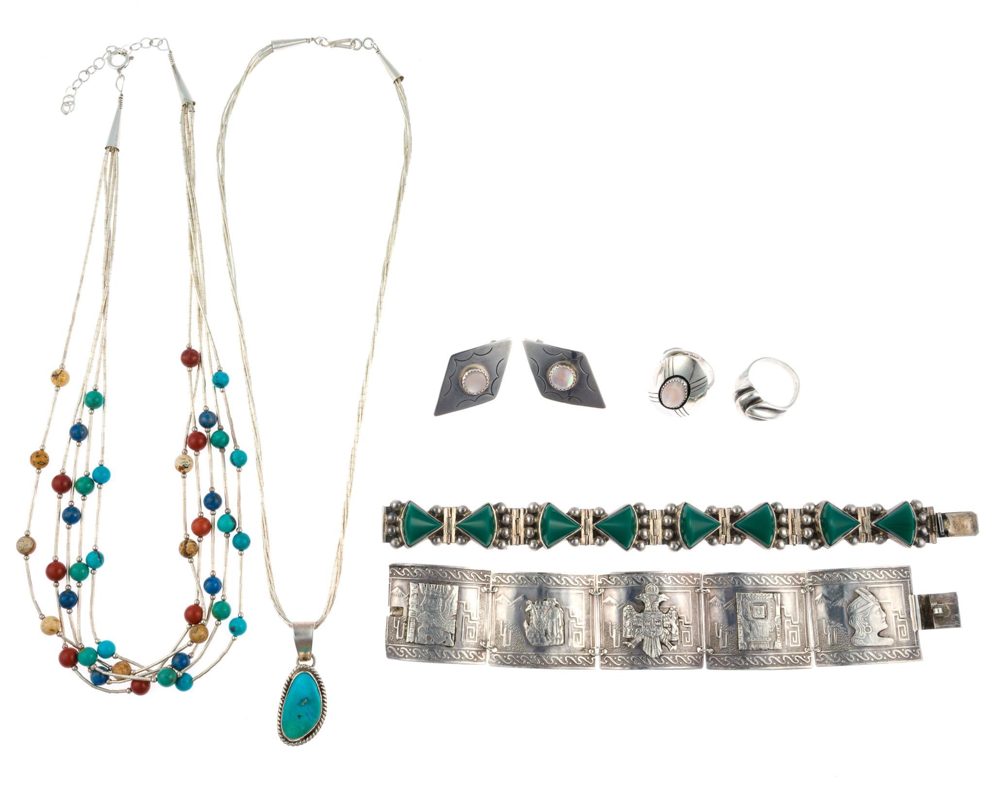 7 Sterling Silver Jewelry Incl Mexican
