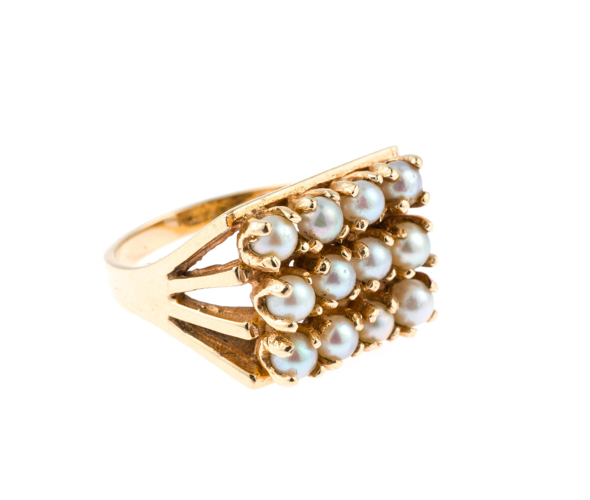 14K Gold and Pearl Necklace, Ring, and Earrings