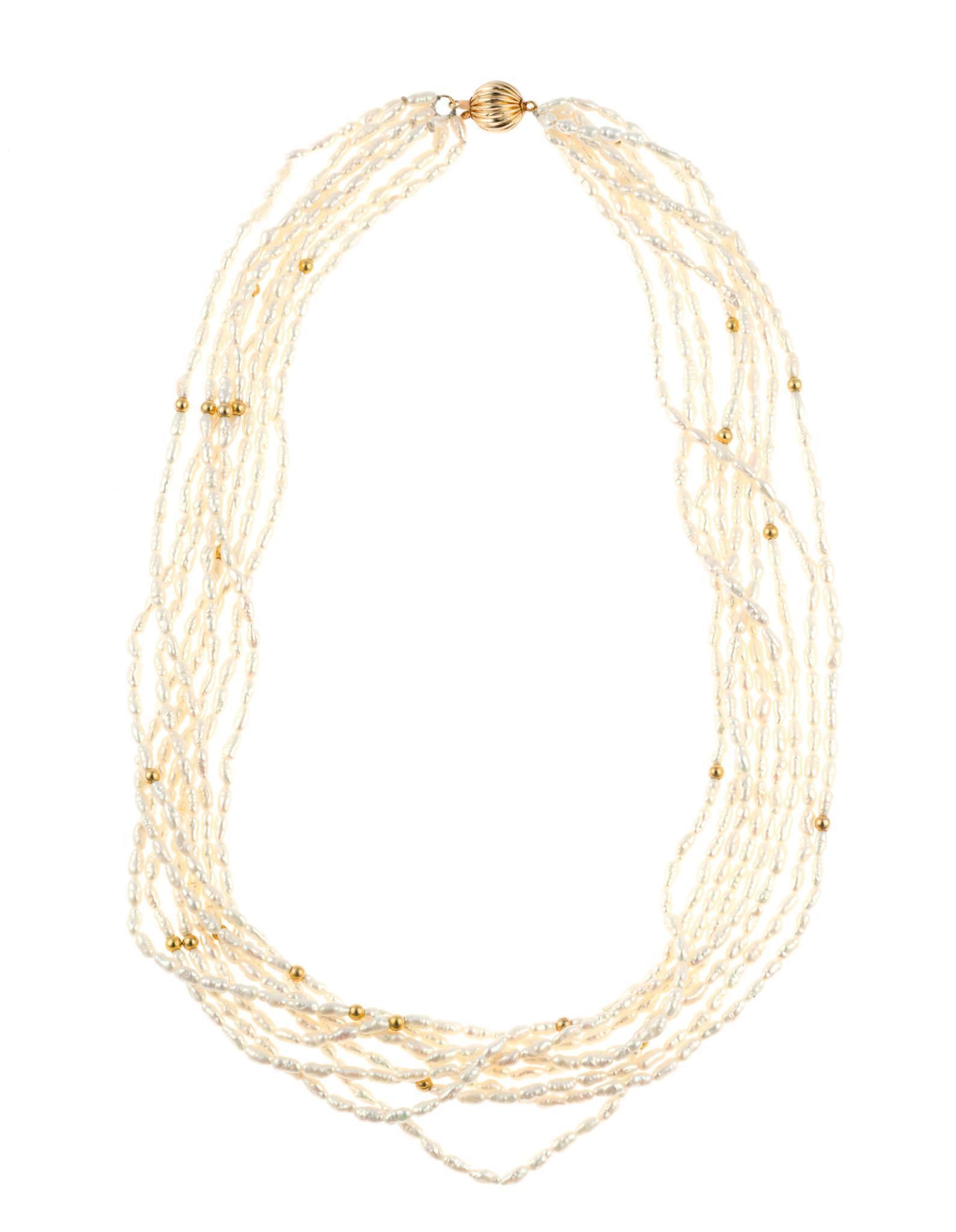 14K Gold and Pearl Necklace, Ring, and Earrings