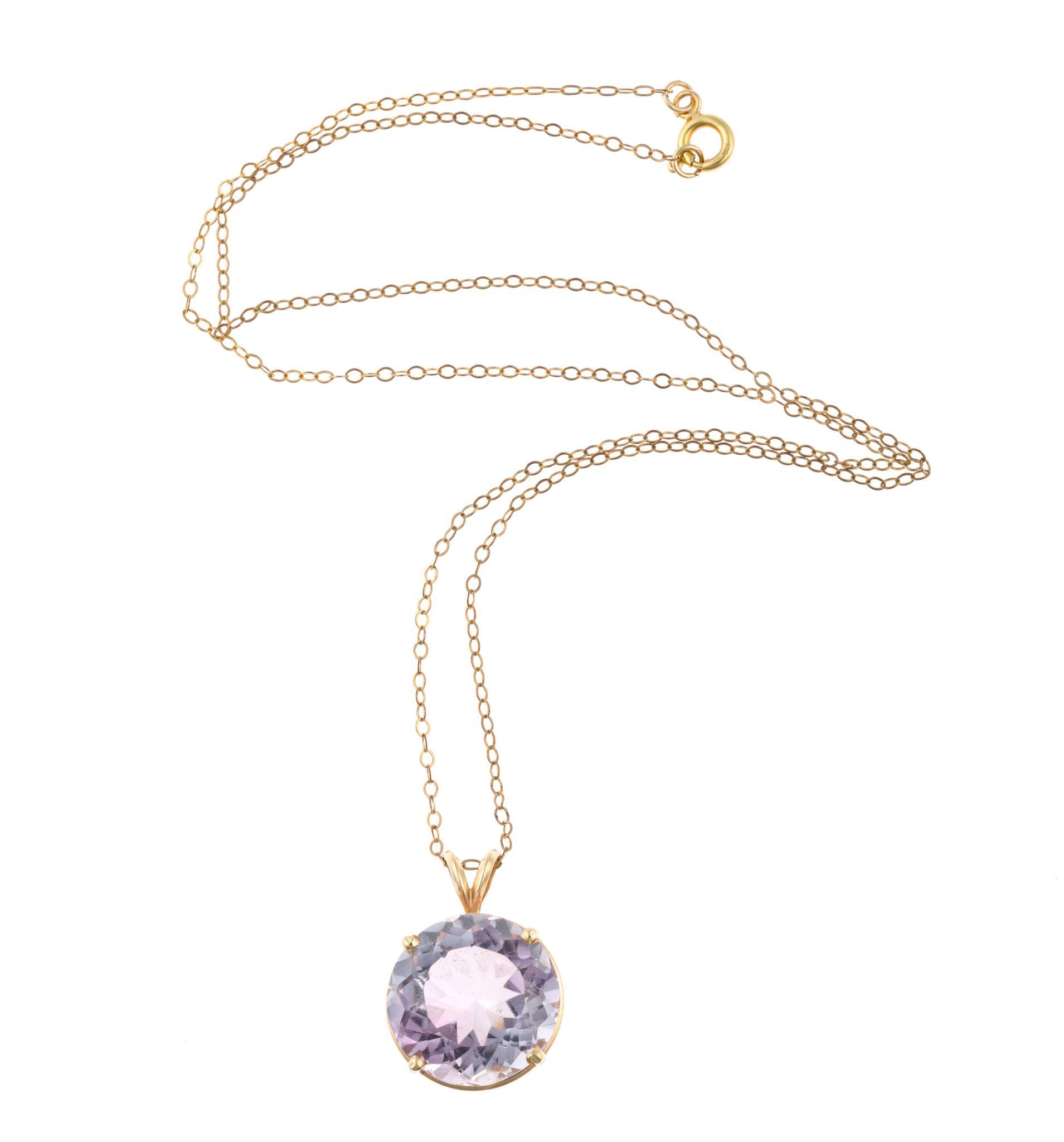 14K Gold 17.75 Ct Kunzite Pendant Necklace