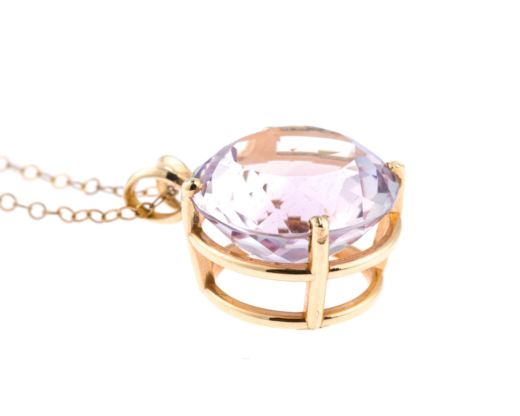 14K Gold 17.75 Ct Kunzite Pendant Necklace