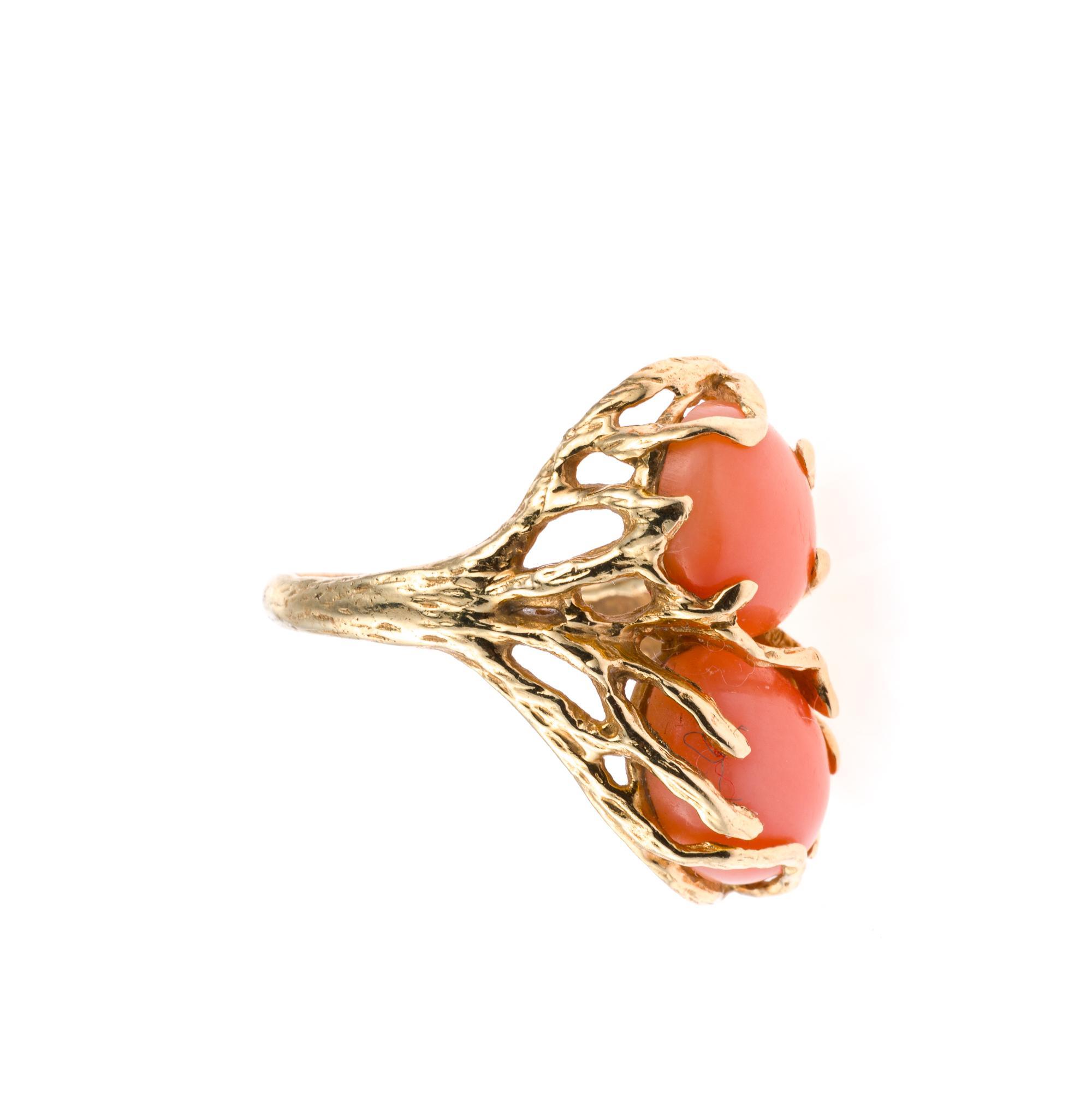 14K Gold and Coral Ring and Earrings