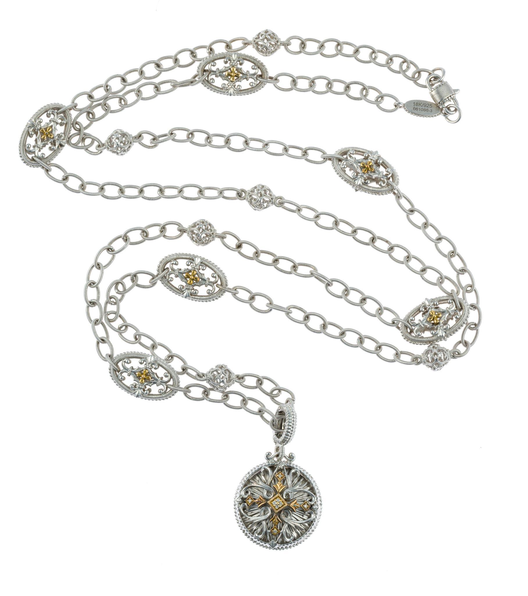Gabriel & Co. 18K Gold, Sterling Silver, and Steel Necklace By