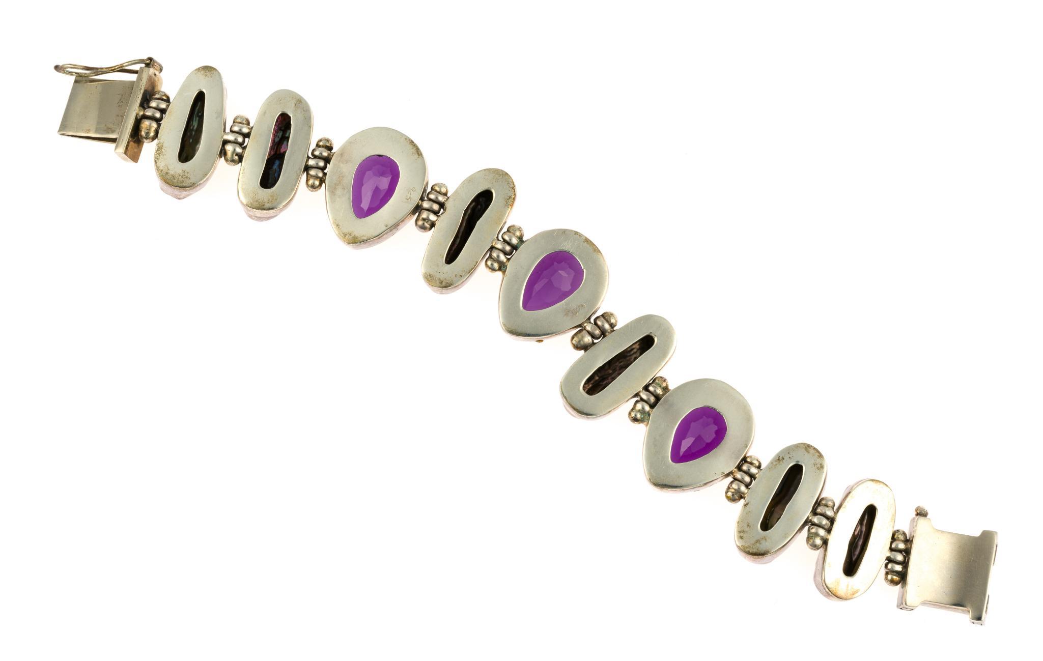 Sterling Silver, Amethyst, and Abalone Bracelet