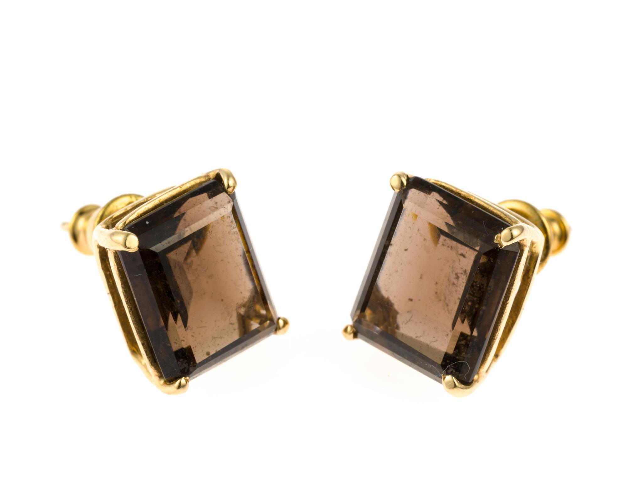 14K Gold and Smoky Quartz Pendant, Earrings, and Ring