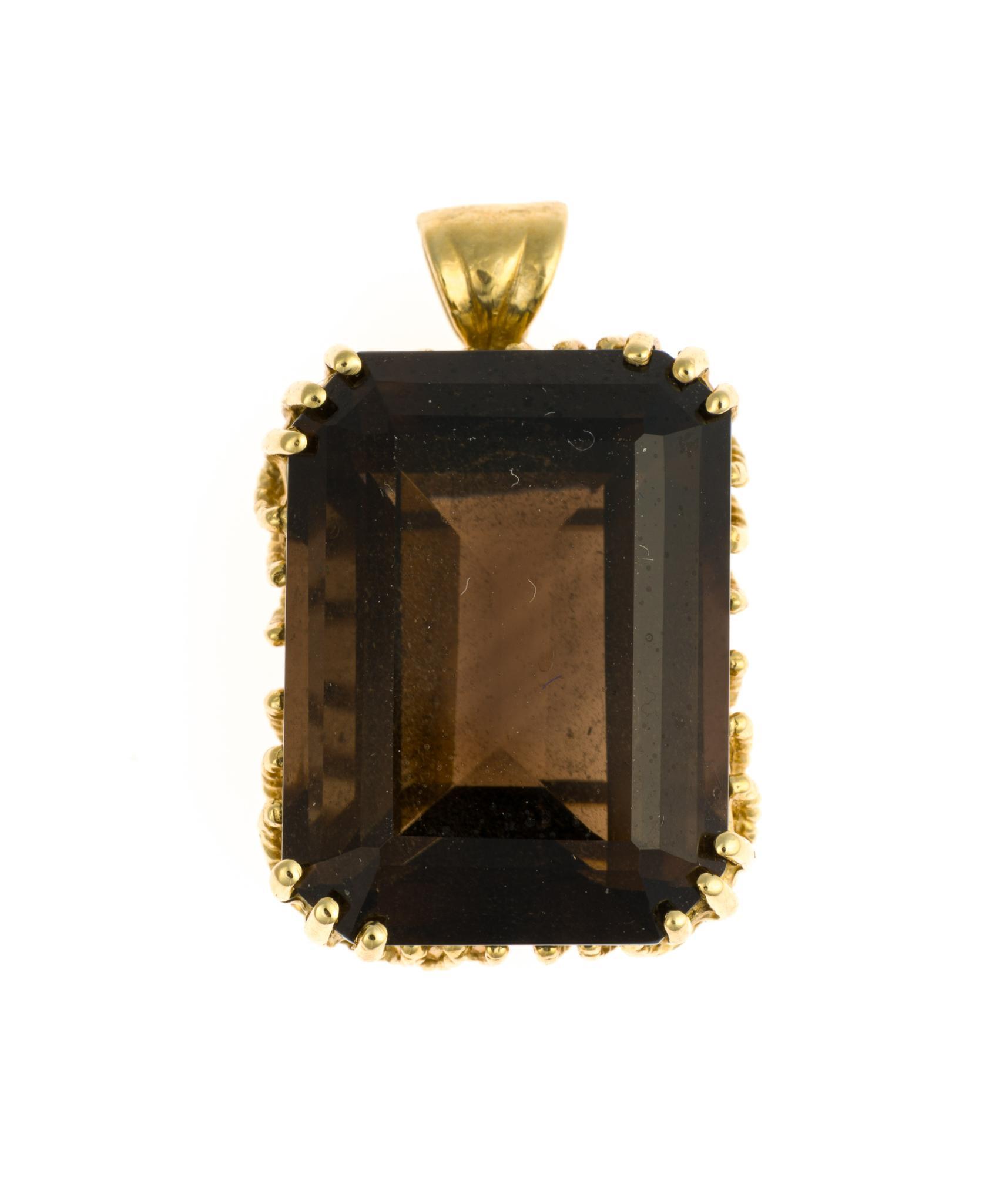 14K Gold and Smoky Quartz Pendant, Earrings, and Ring