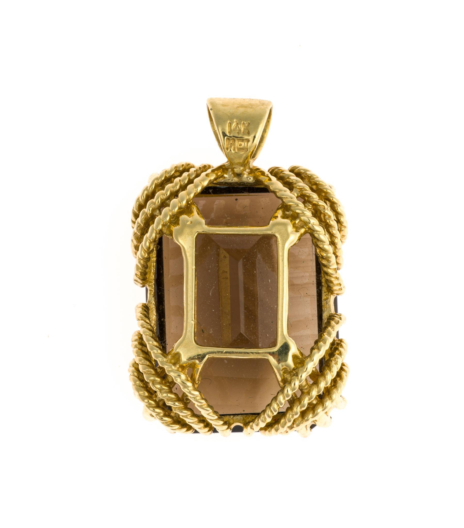 14K Gold and Smoky Quartz Pendant, Earrings, and Ring