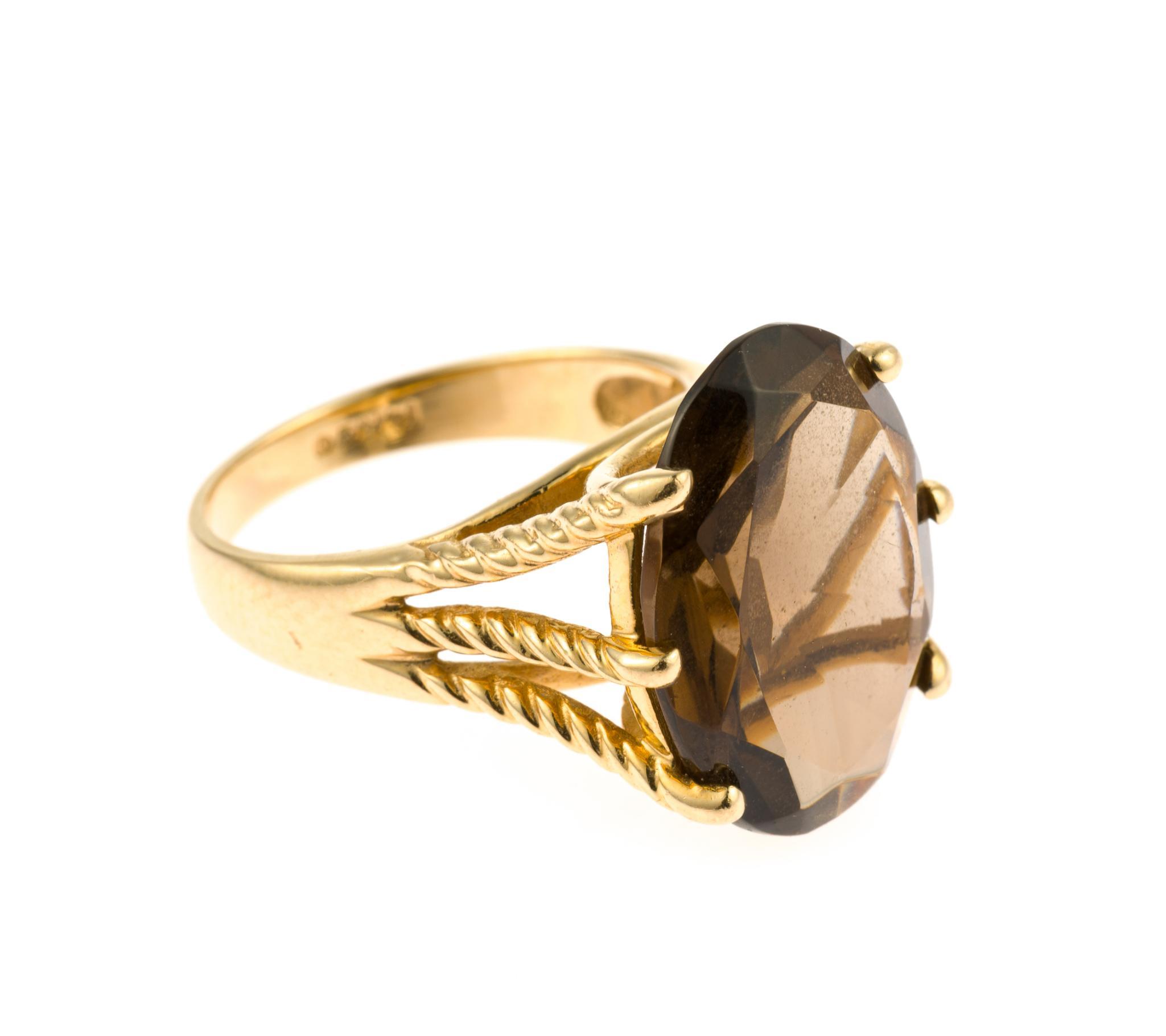 14K Gold and Smoky Quartz Pendant, Earrings, and Ring