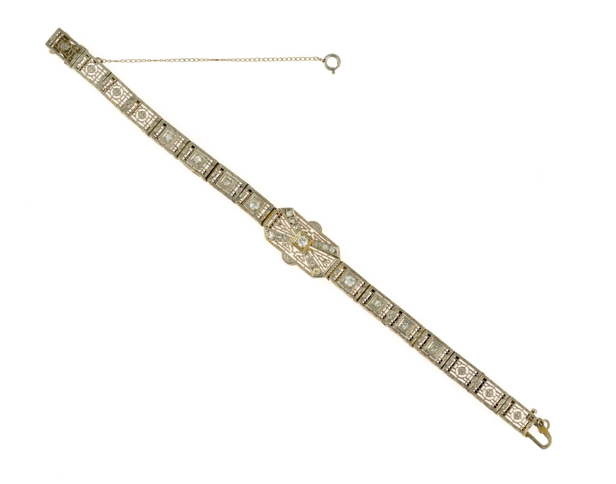 Art Deco 14K Gold and Diamond Bracelet