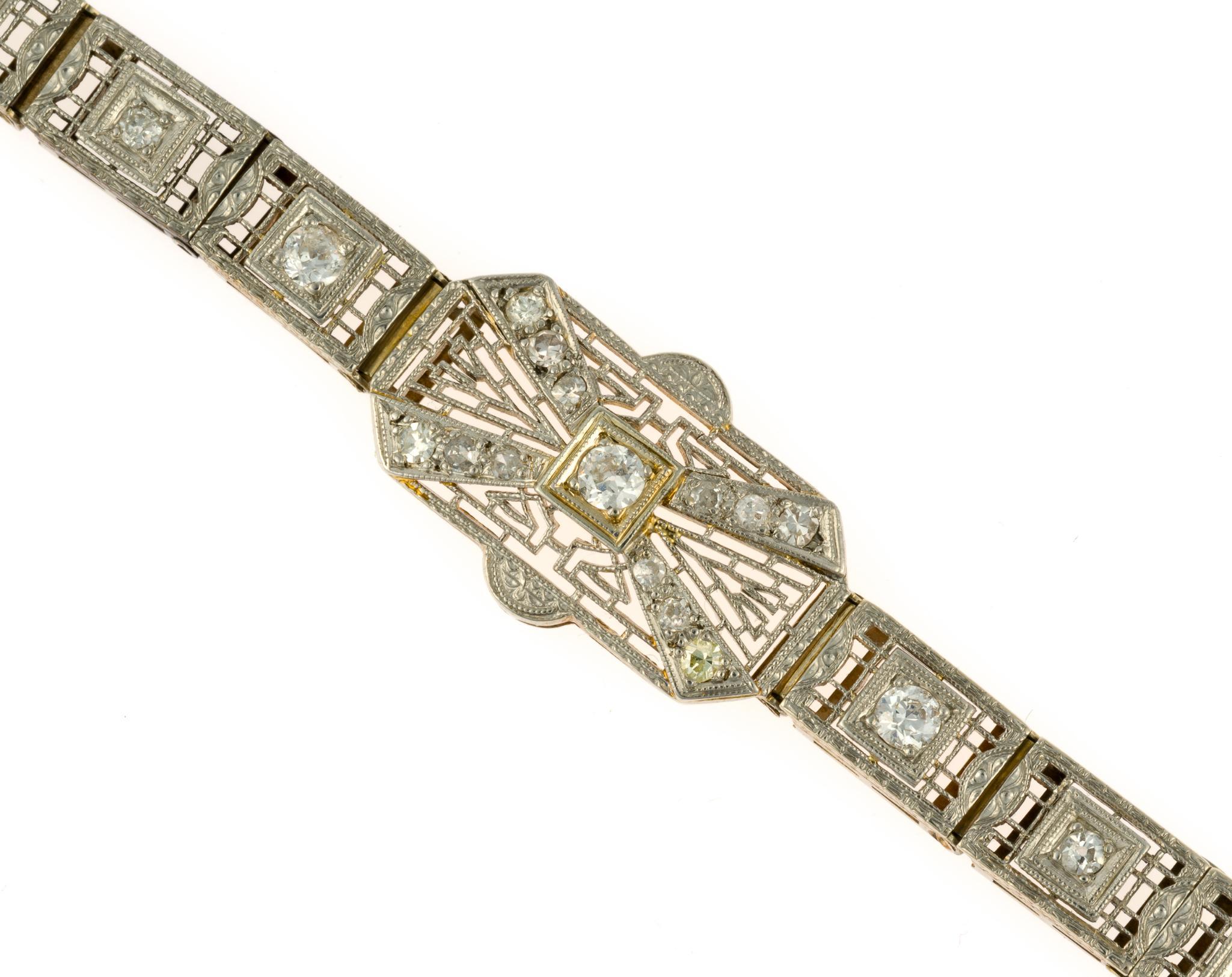 Art Deco 14K Gold and Diamond Bracelet