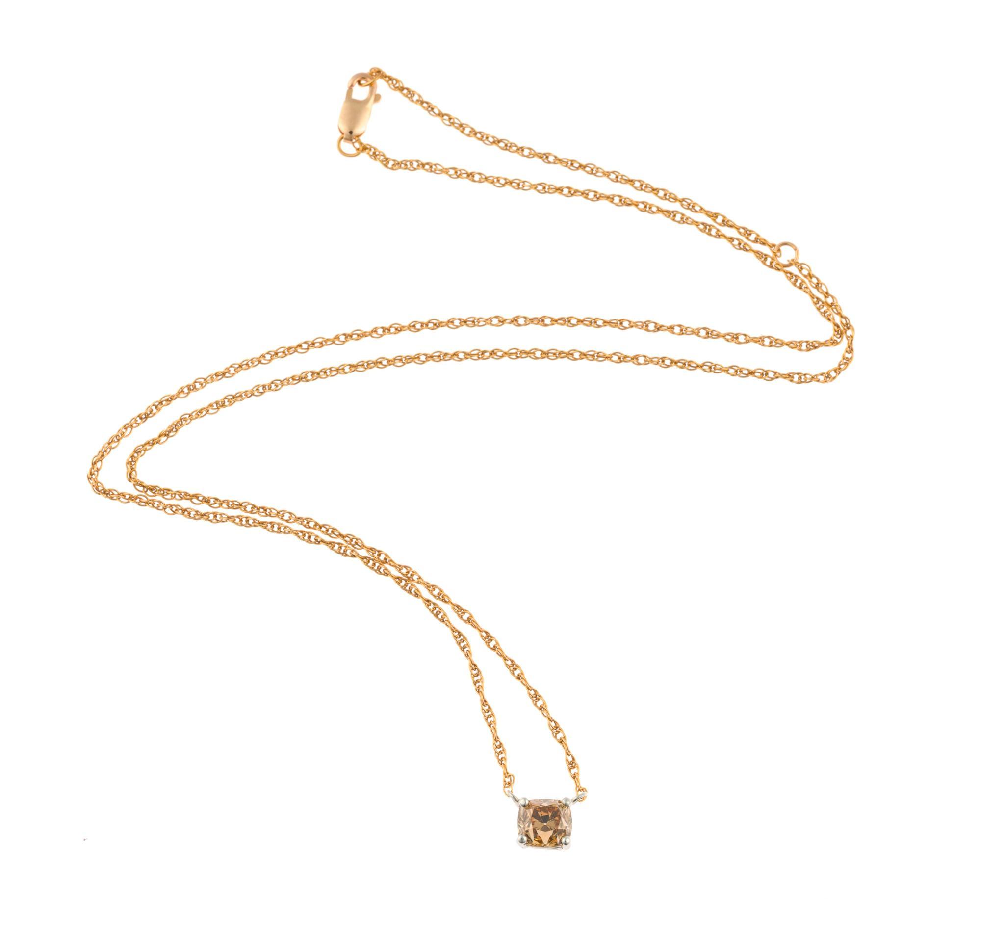 14K Gold and .84 Ct Cognac Diamond Pendant Necklace