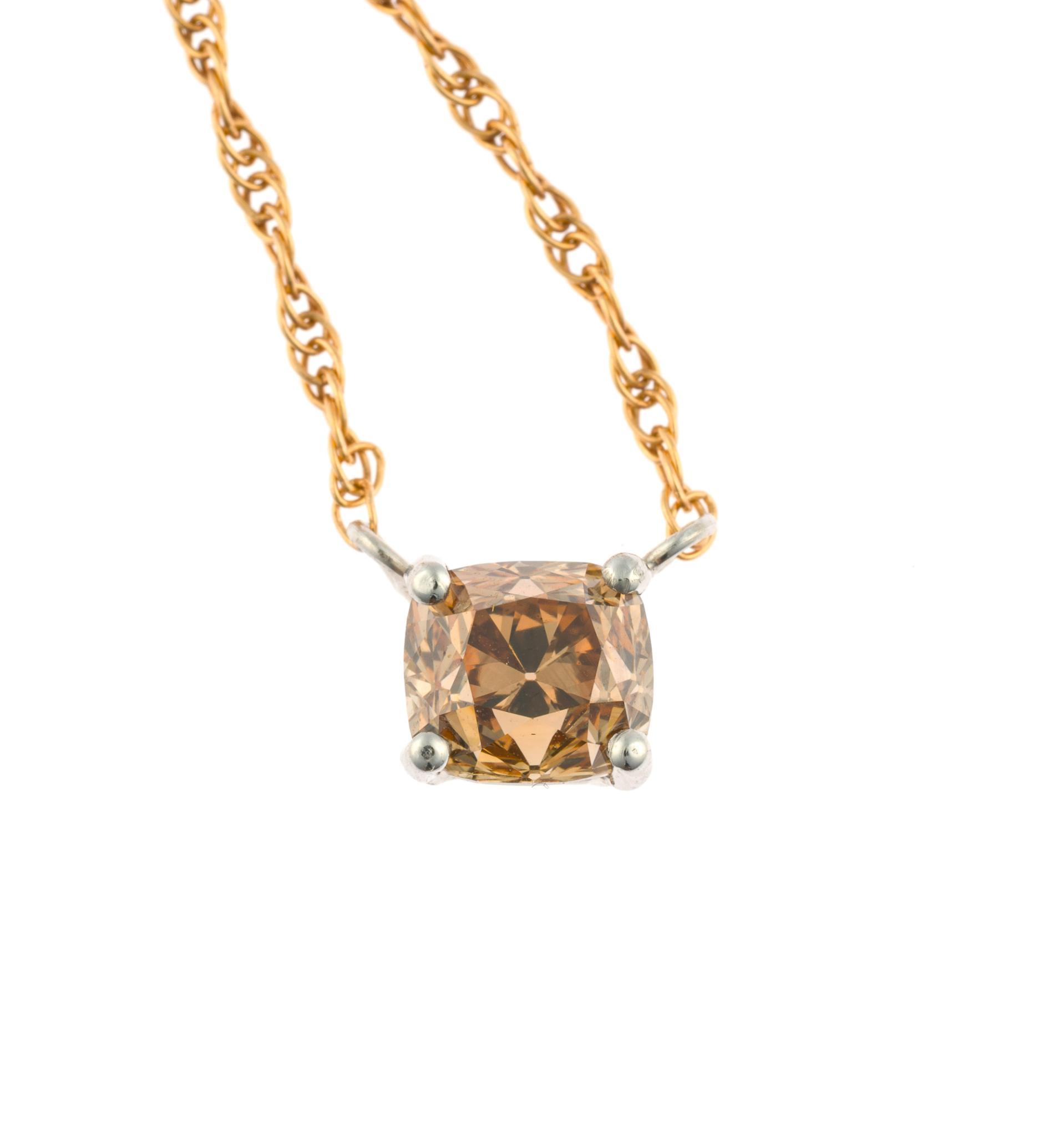 14K Gold and .84 Ct Cognac Diamond Pendant Necklace