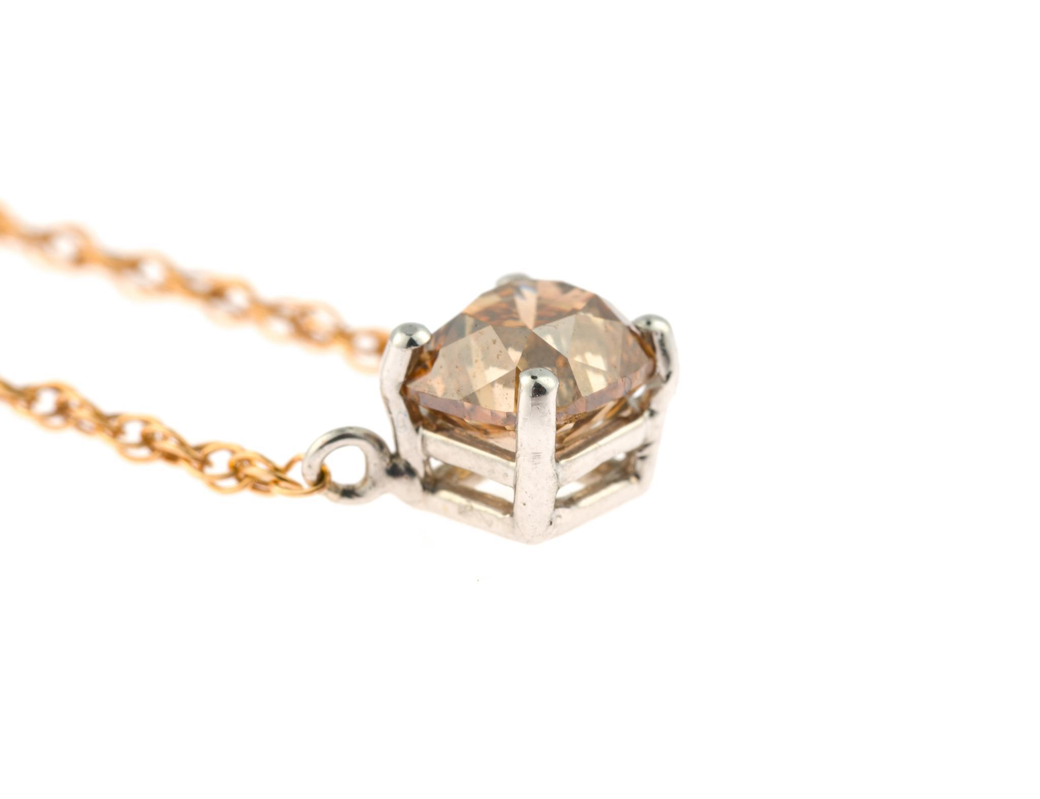 14K Gold and .84 Ct Cognac Diamond Pendant Necklace