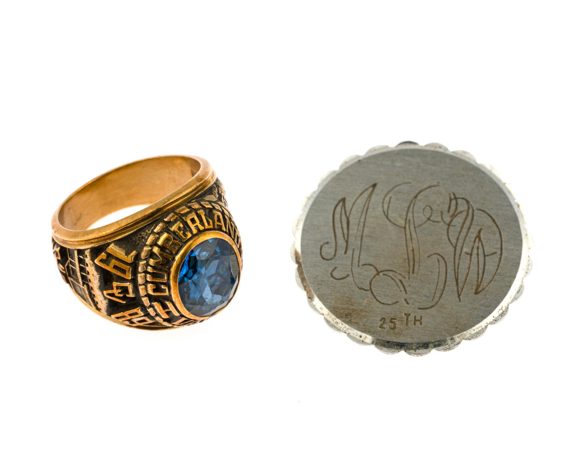 10K Gold Class Ring and Sterling Silver Pin