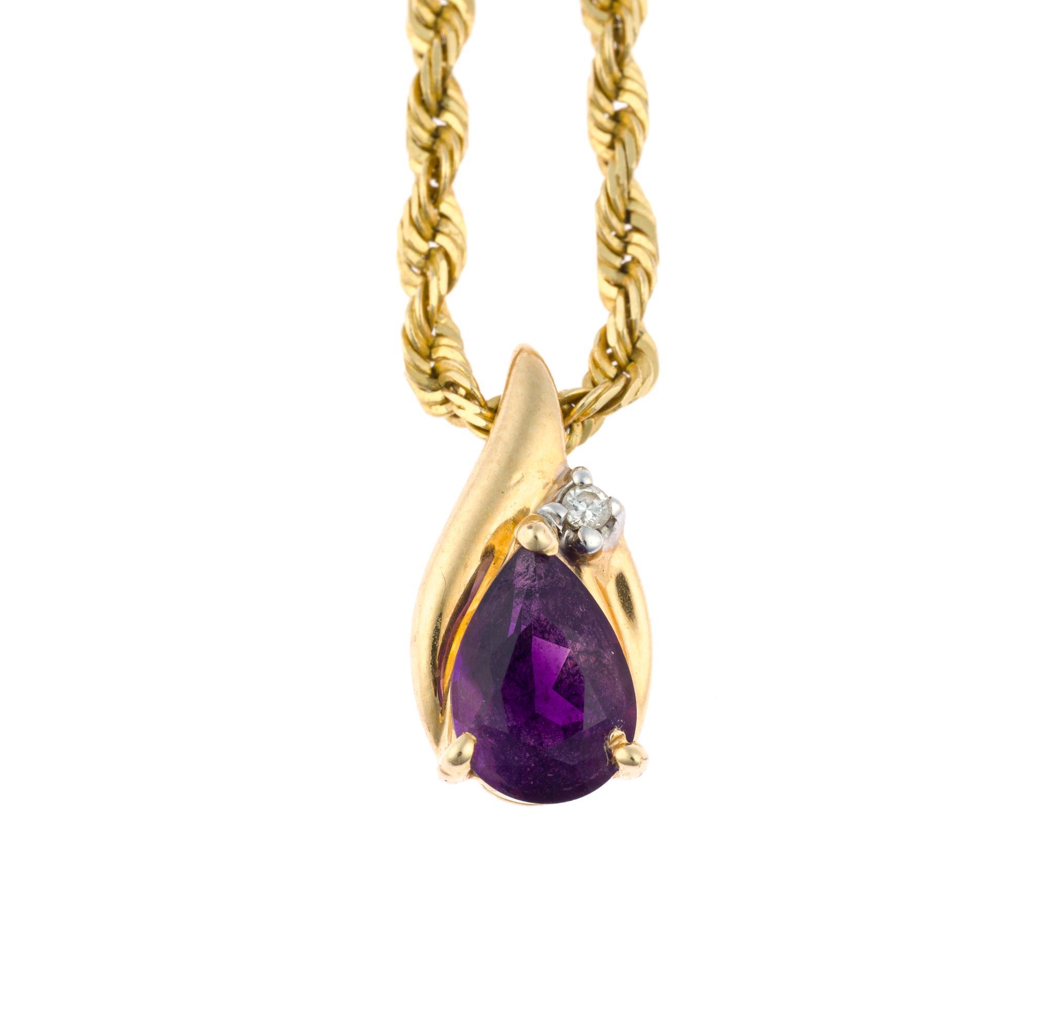 14K Gold and Amethyst Pendant Necklace
