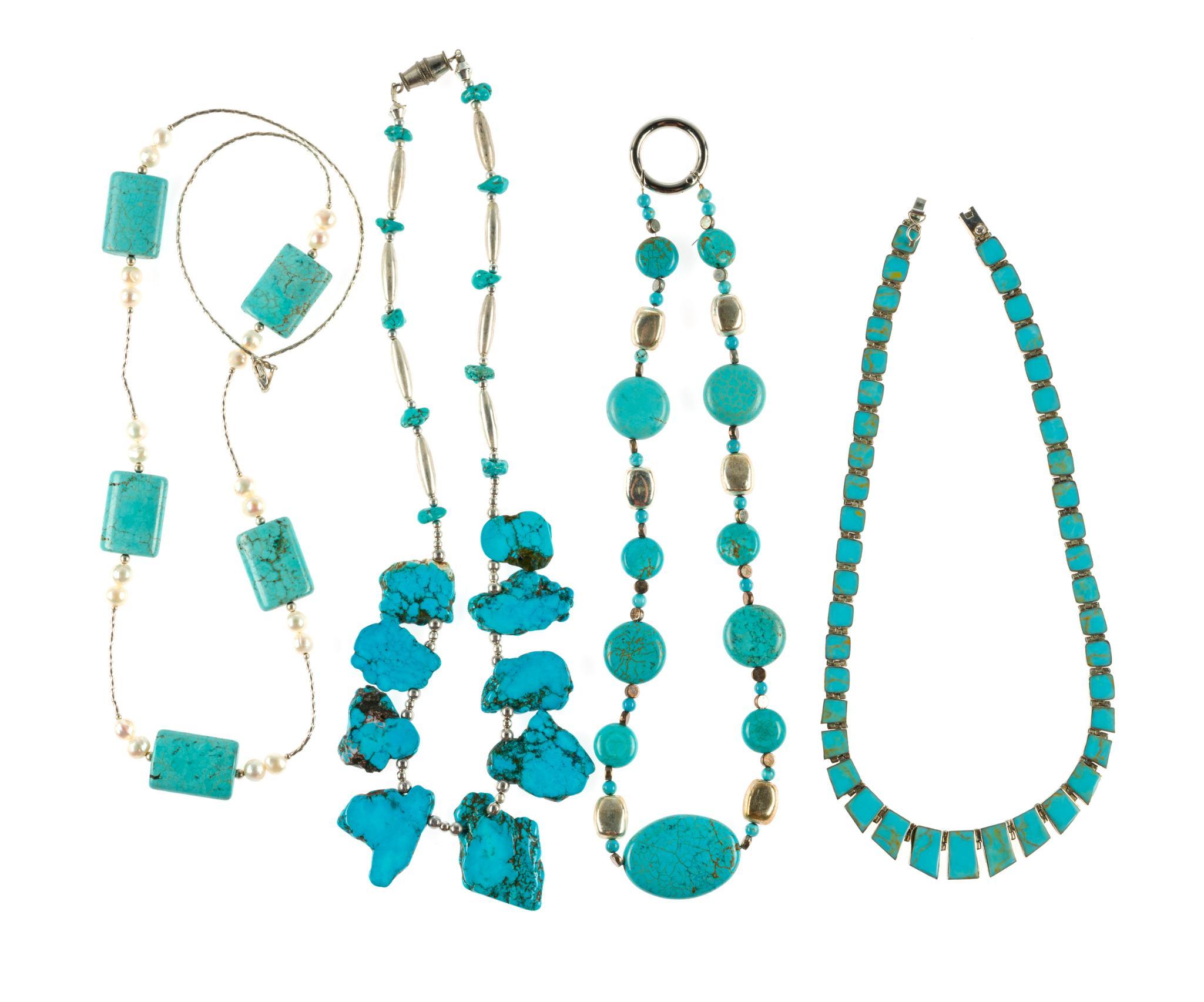 Four Sterling Silver and Turquoise Necklaces