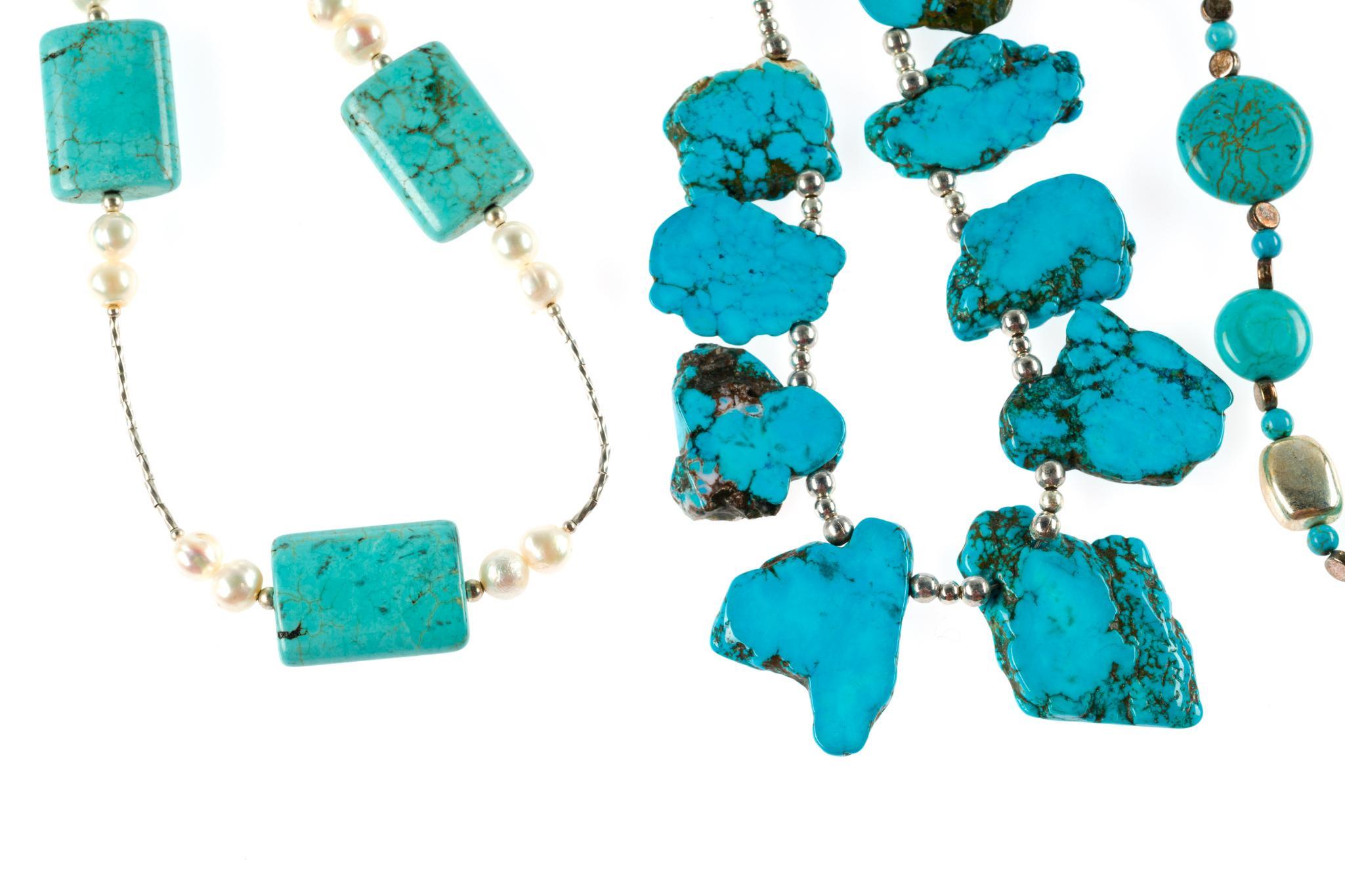 Four Sterling Silver and Turquoise Necklaces