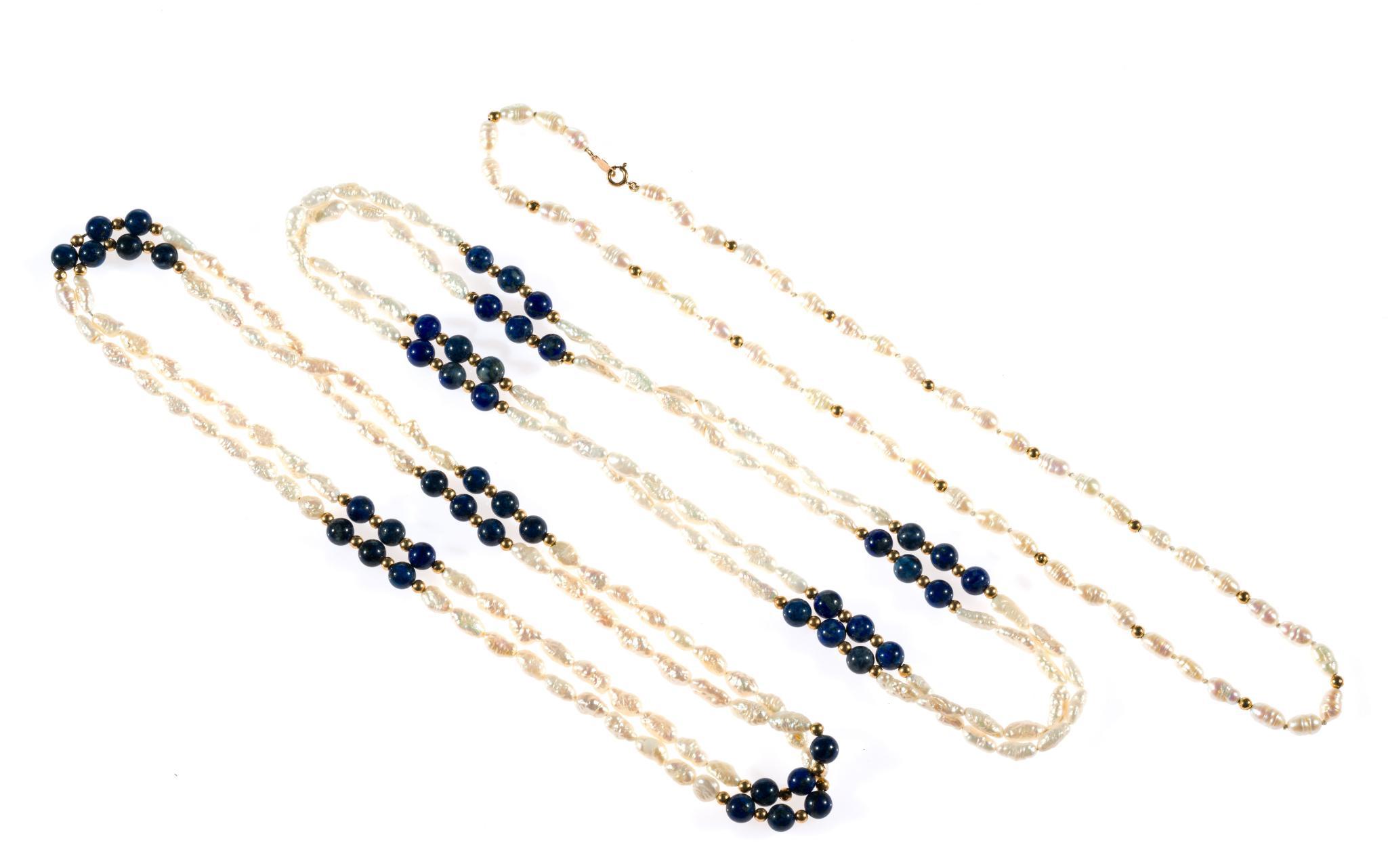 3 Freshwater Pearl Necklaces Incl. 14K Gold