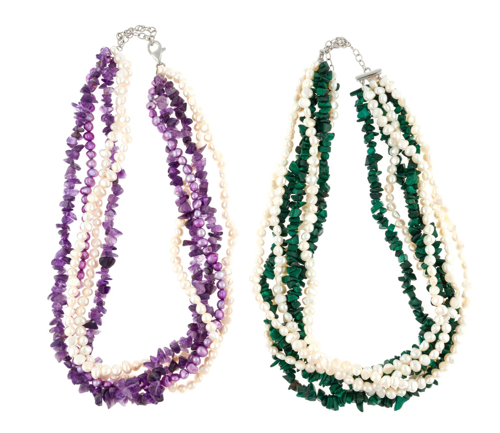 2 Multi Strand Pearl and Gemstone Necklaces