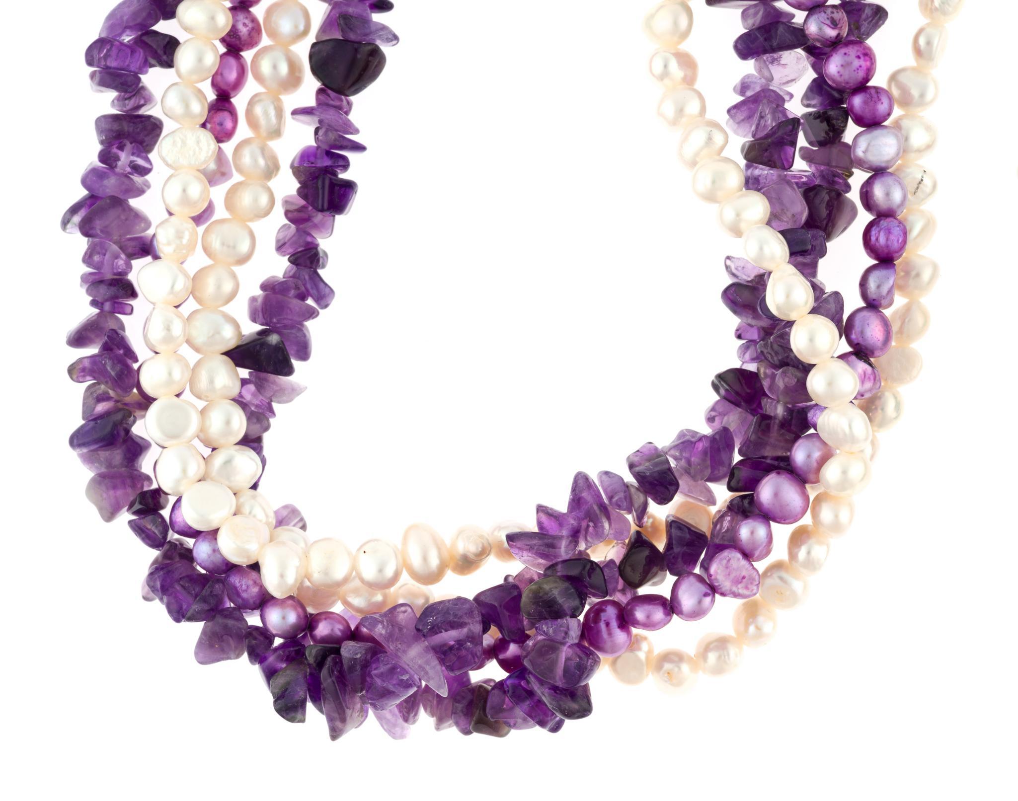 2 Multi Strand Pearl and Gemstone Necklaces