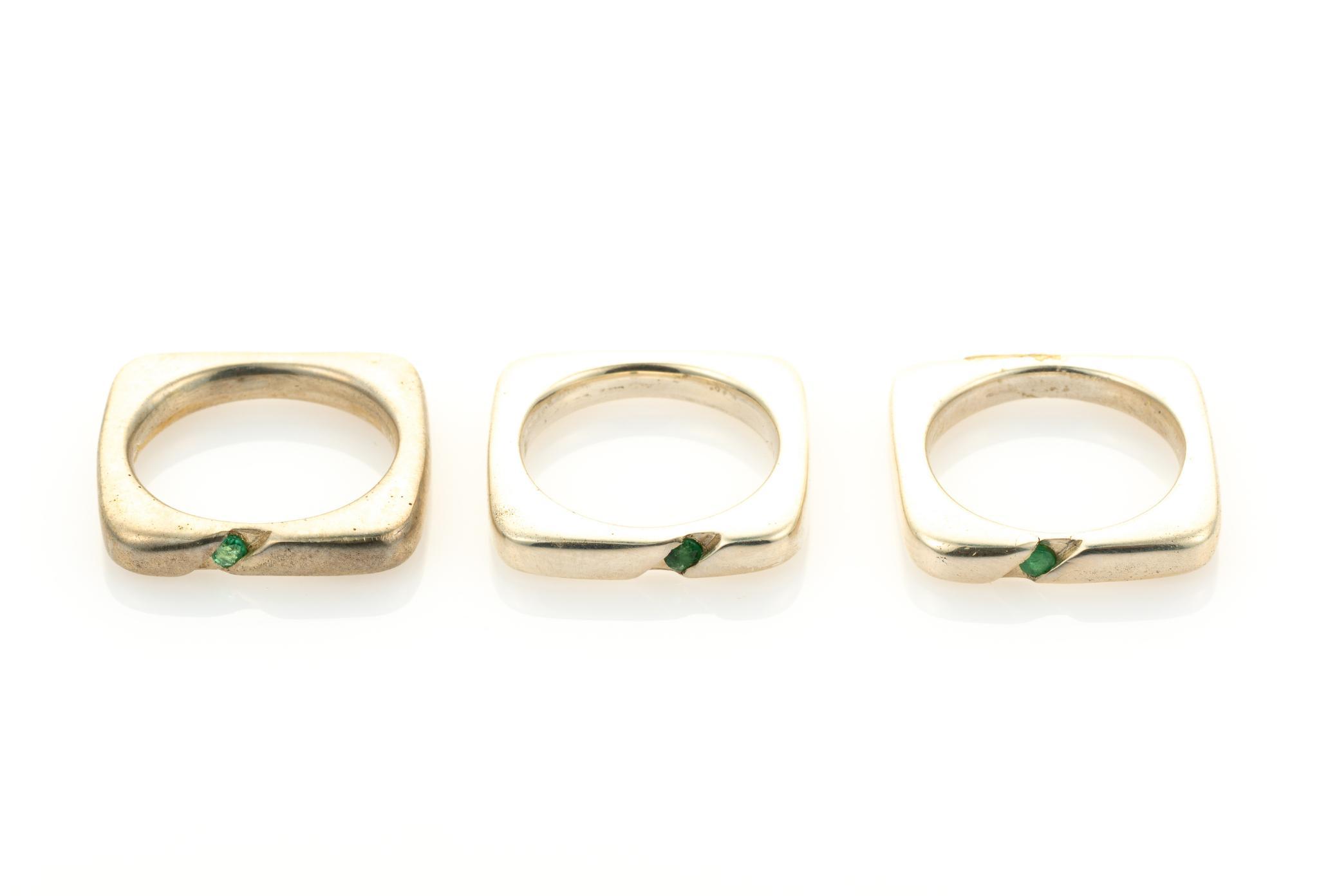 3 Sterling Silver And Emerald Rings