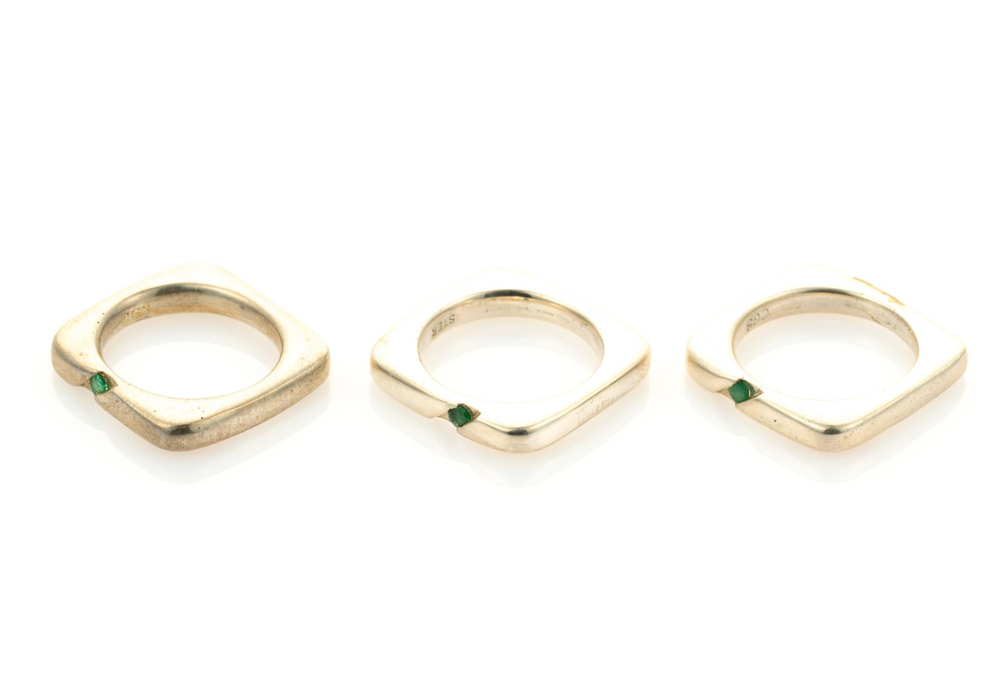 3 Sterling Silver And Emerald Rings