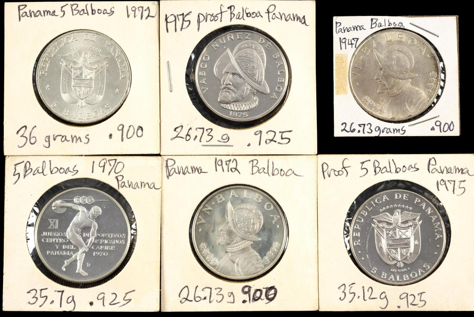 Six Silver Panama Balboa Coins
