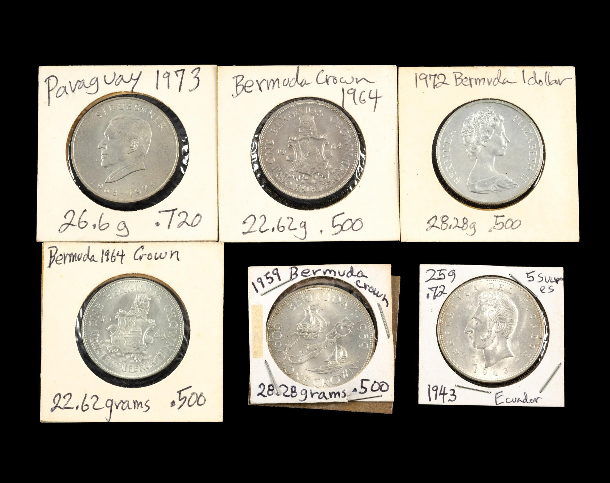 Six Uncirculated Silver Coins Paraguay Bermuda Ecuador