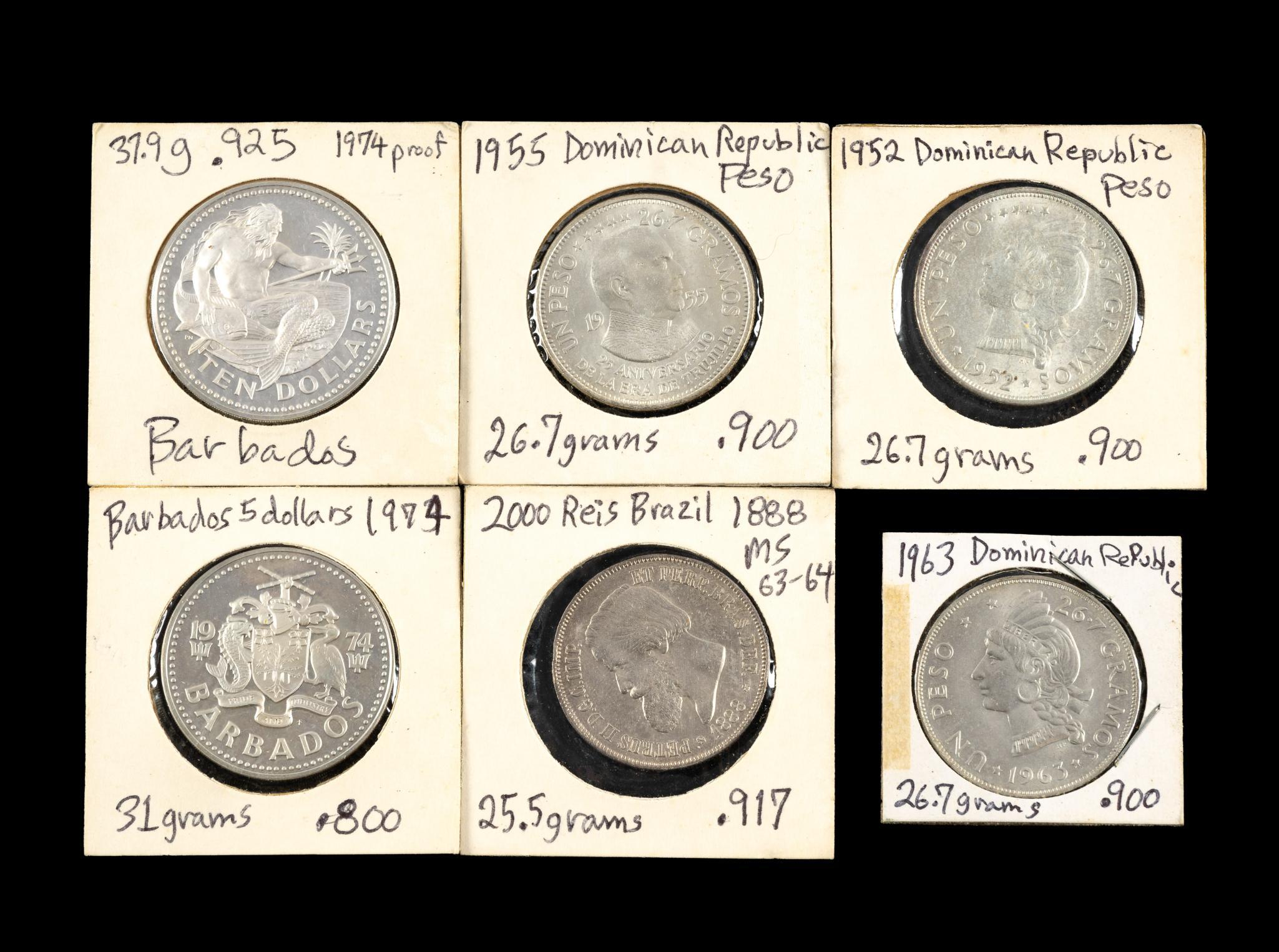 Silver Coins Barbados Brazil Dominican Republic