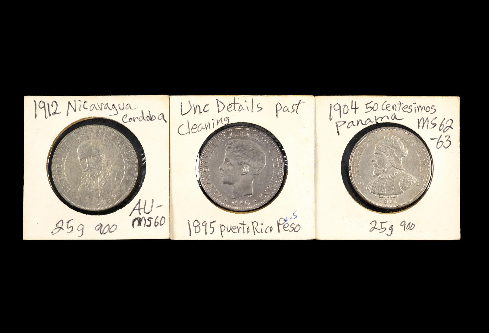 Silver Coins Panama Nicaragua And 1895 Puerto Rico Peso