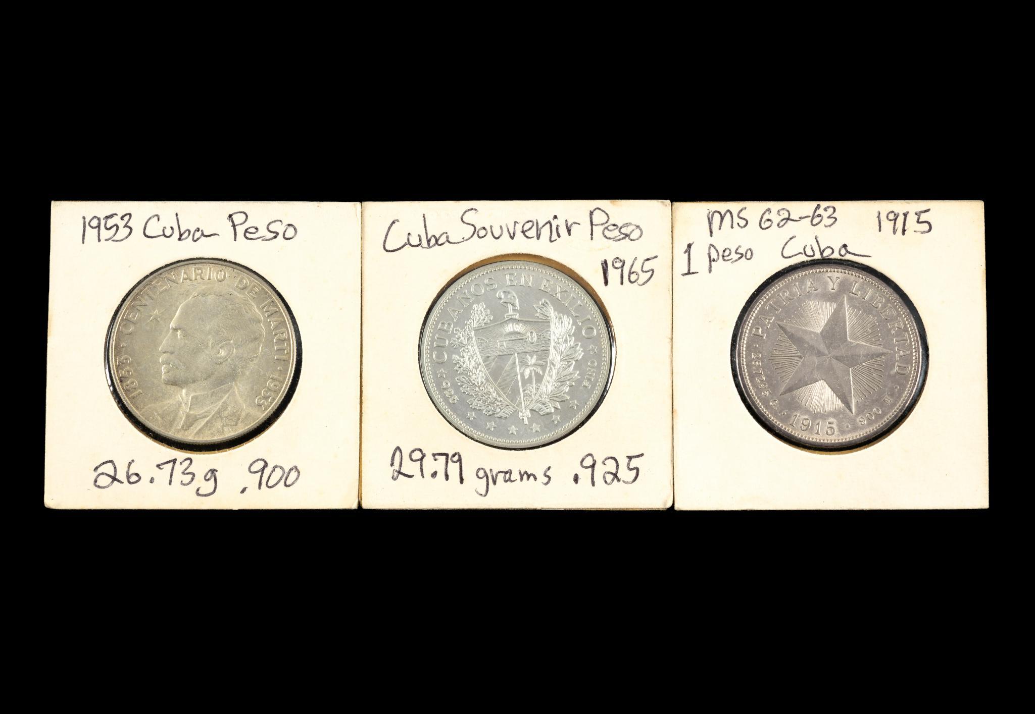 1915 Uncirculated Cuba Silver Peso And two Others